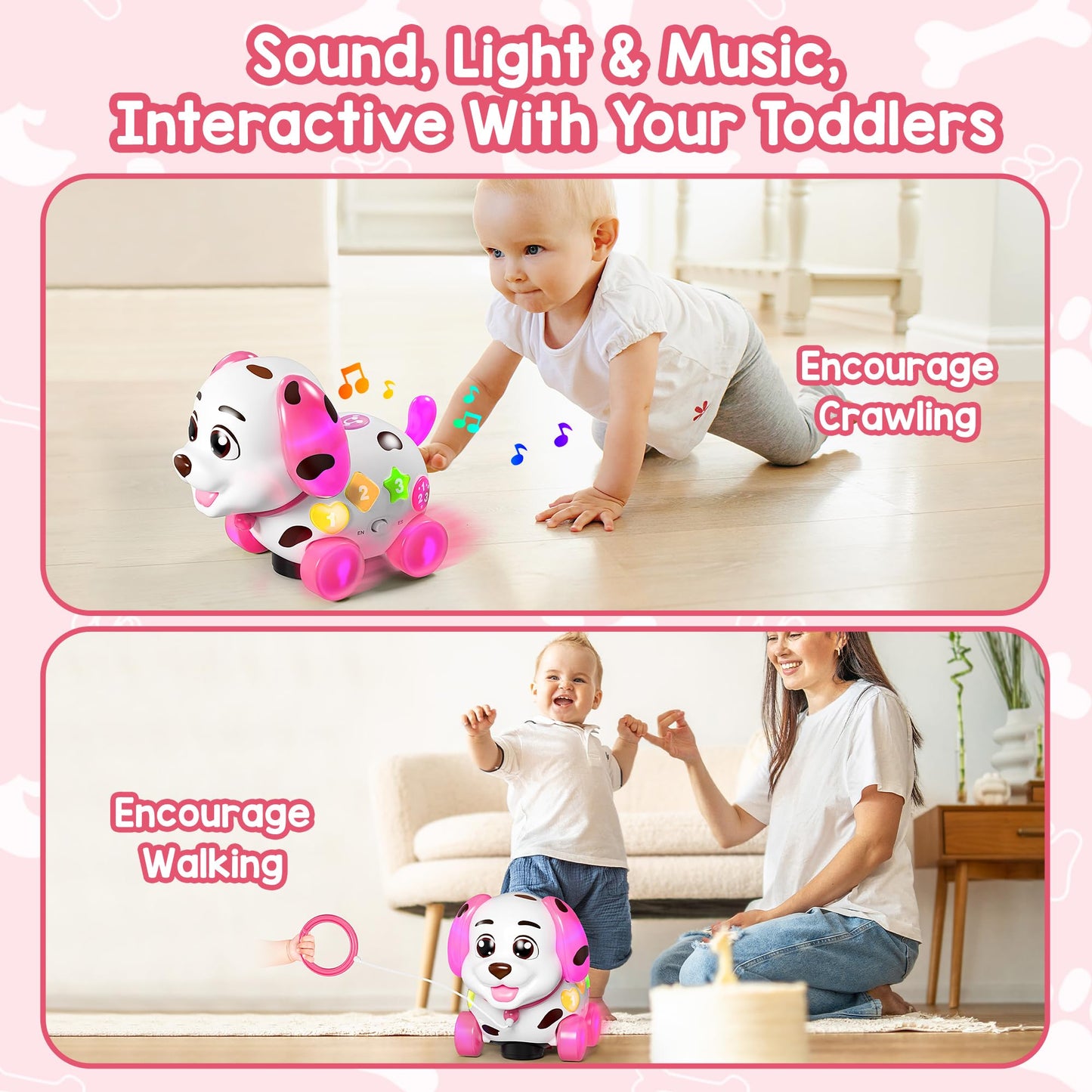 ToddlerCley Musical Puppy Toys for 1 Year Old Girl Gifts, 1st Birthday Gril Gift, Bilingual Baby Toy 6-12-18 Months, Learning Toy for 1 Year Old Boy Present with Sound Light