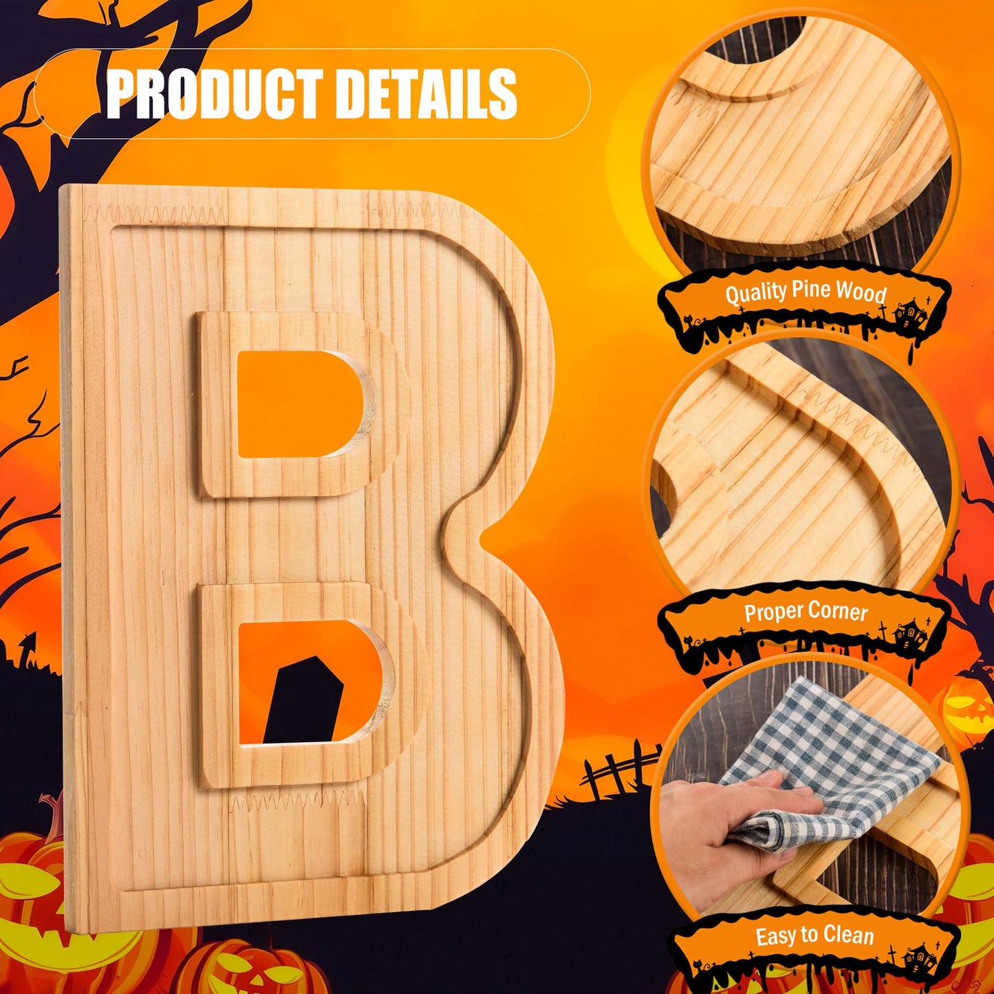 AWIZOM 3 Pcs Halloween Charcuterie Boards BOO Wooden Serving Platters Halloween Pine Wood Trays Wooden Snack Cookie Dish Plates for Home Kitchen Holiday Housewarming Dinnerware Presents