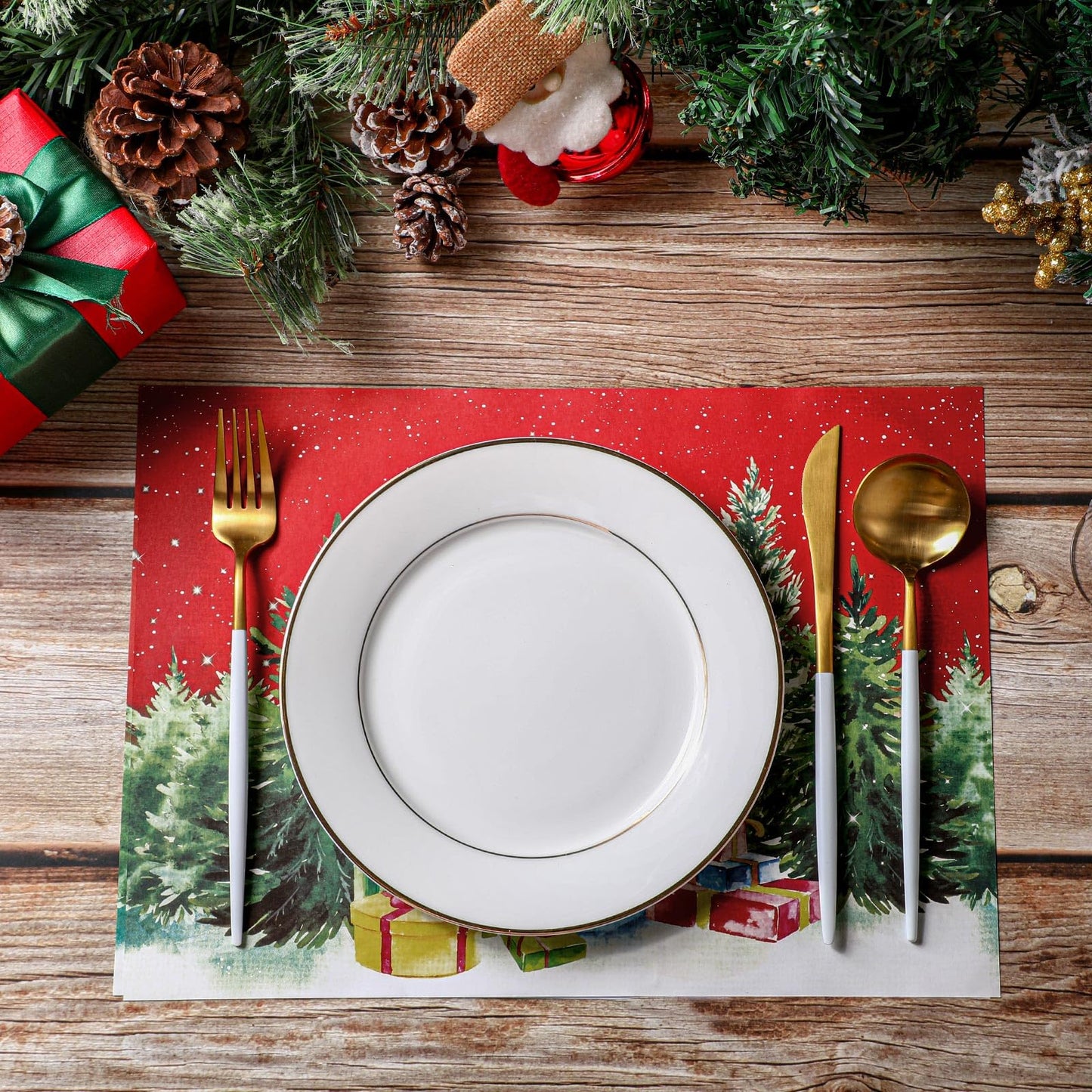 Lallisa 100 Pcs Christmas Snowman Paper Place Mats 14 x 10 in Disposable Paper Place Mats Dining Table Placemat Rectangle Kitchen Table Mat Place Mat for Christmas Wedding Party