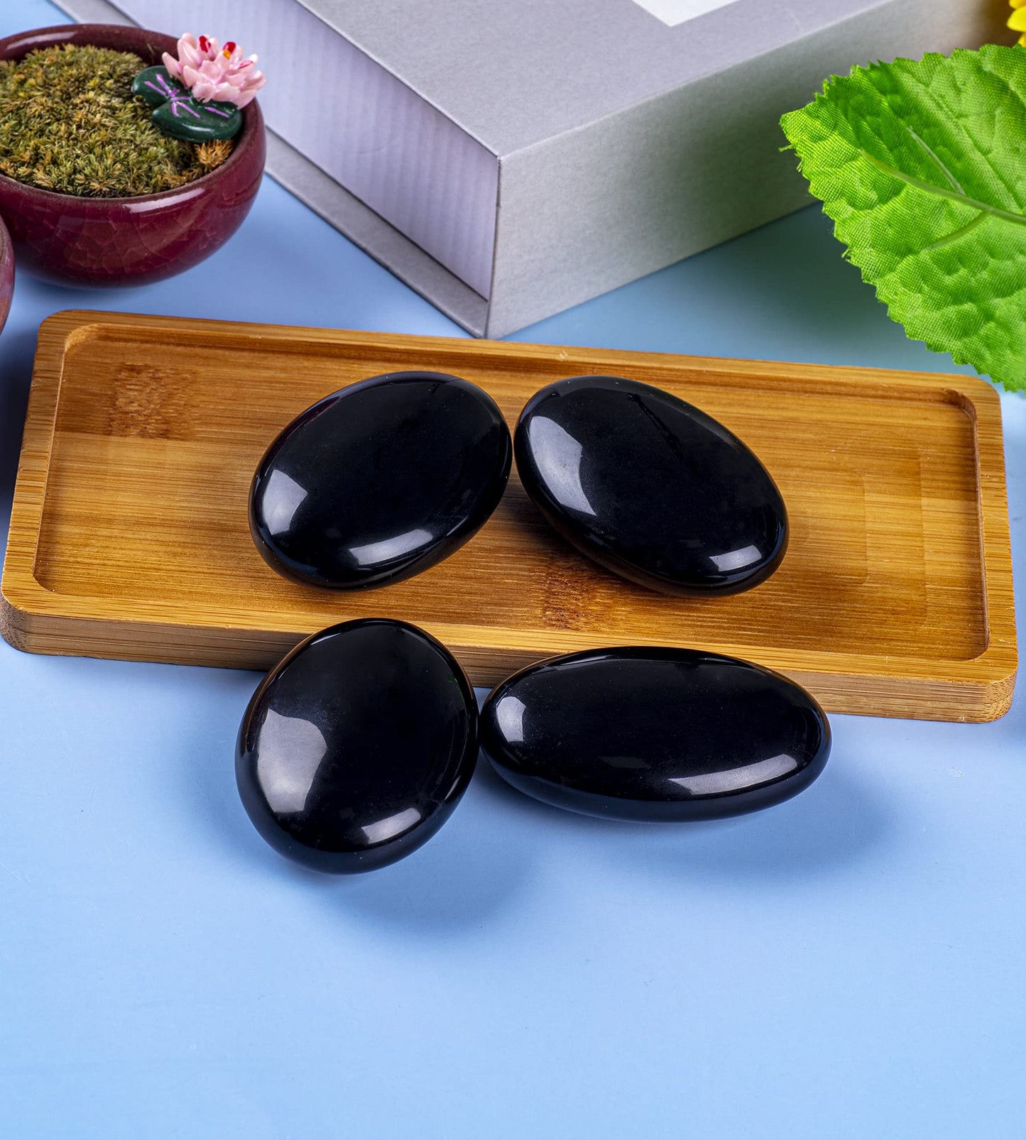 Black Obsidian Palm Stone Crystal Natural Healing Crystal Oval Pocket Energy Stones for Anxiety Stress