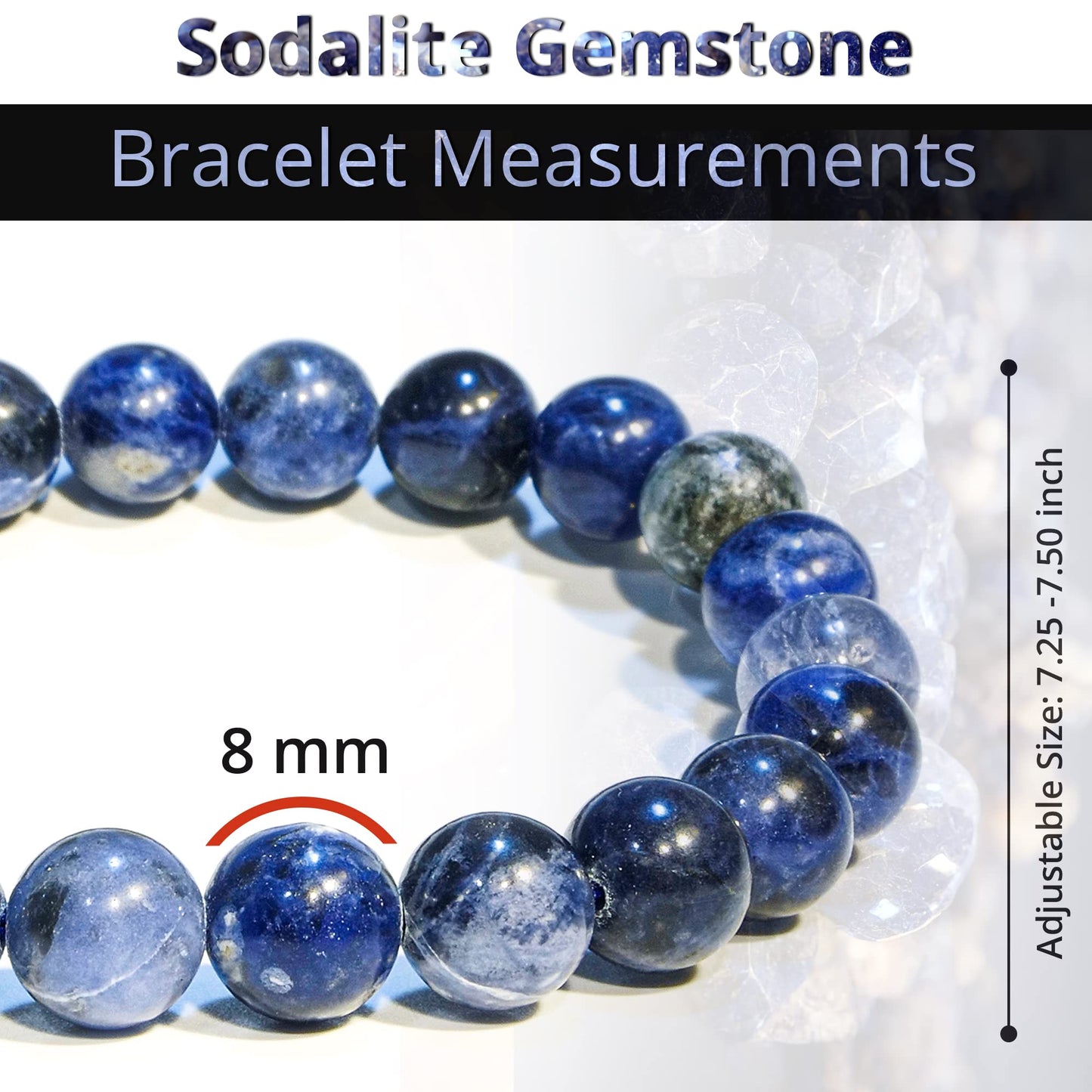 ANAYA AGATE Sodalite Bracelet, Natural Healing Crystal Bracelet for Women and Men, 8mm Round Beaded Bracelet for Spiritual, Protection, Positive Energy, Elastic Adjustable Size Gemstone Bead Bracelet