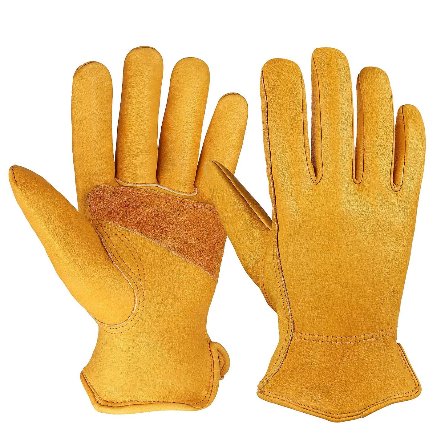 OZERO Leather Work Gloves for Men, 1 Pair Gardening Gloves, Grain Cowhide Garden Gloves with Reinforced Palm, Flexible Keystone Thumb, Elastic Wrist, Heavy Duty Yard Work Gloves,X-Large