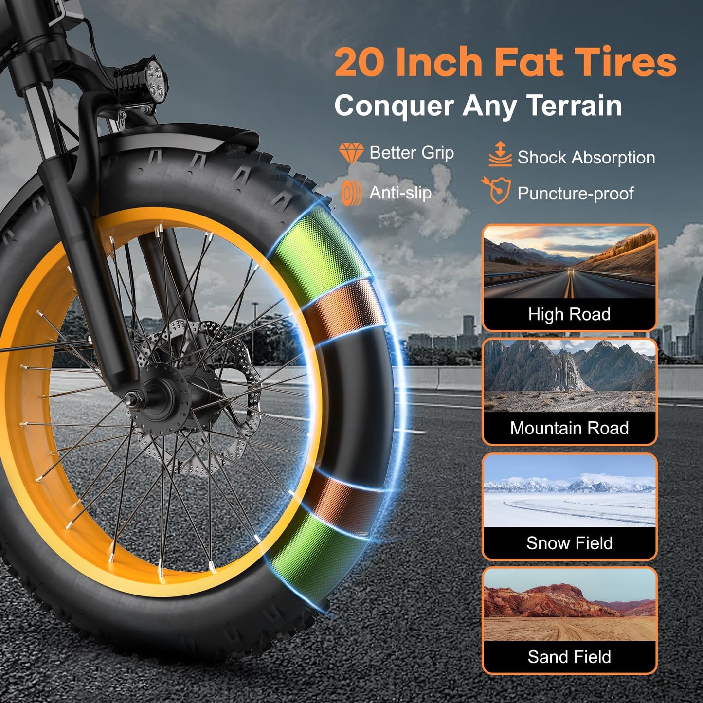 Folding Electric Bike for Adults with Peak 1000W Motor, 48V 20AH Battery up to 30MPH 80 Miles, 20" Fat Tire All Terrain Ebike, Front Suspension 7-Speed Commuter E Bike Black, Step-Thru, UL Certified