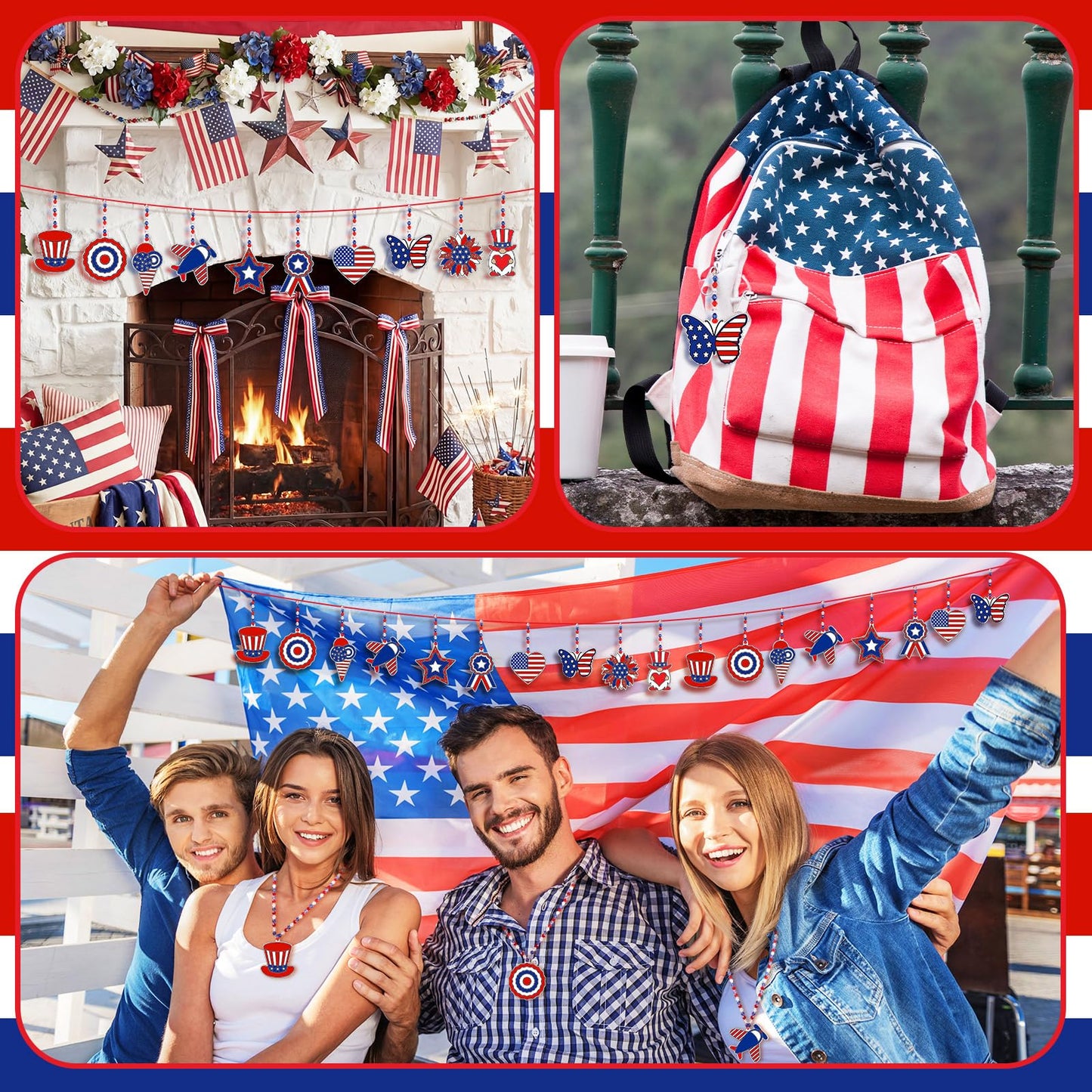 WinnerWhy 30 Sets 4th of July Crafts Bulk, Patriotic 250th Anniversary Stained Glass Sun Catcher Art Kits for Memorial Day Home Party Project Activities Hanging Ornaments
