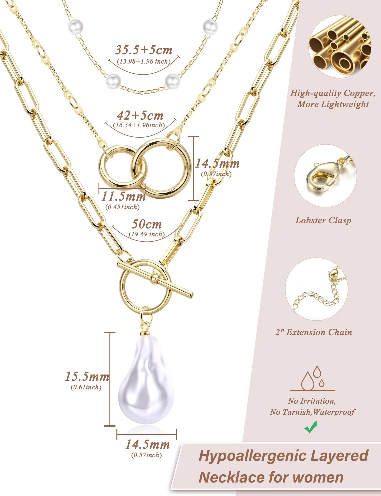 ORAZIO Layered 14K Gold Plated Necklaces for Women Dainty Necklace Stack Silver Plated Non Tarnish Free Pendant Chunky Chain Pearl Paperclip Cross Heart Necklace Set for Women B