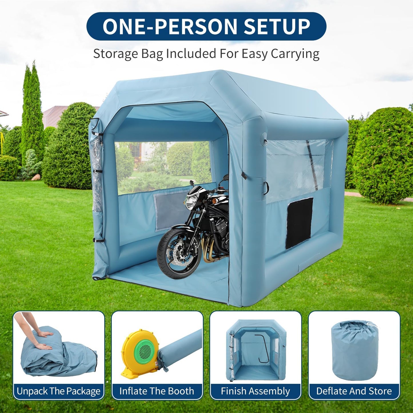 GAOMON Portable Inflatable Paint Booth 10x8x8Ft for Cars & Auto Parts - 480W Blower, Durable Oxford Fabric Spray Tent, Home DIY Project Booth