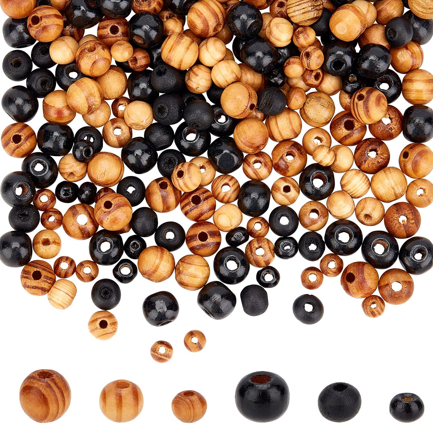 PH PandaHall 600pcs Wooden Beads Black Wood Balls 6/8/10mm Polished Loose Beads Ball Spacer Bead for Christmas Farmhouse Bracelet Necklace Jewelry Making Home Party Decorations Garland Making