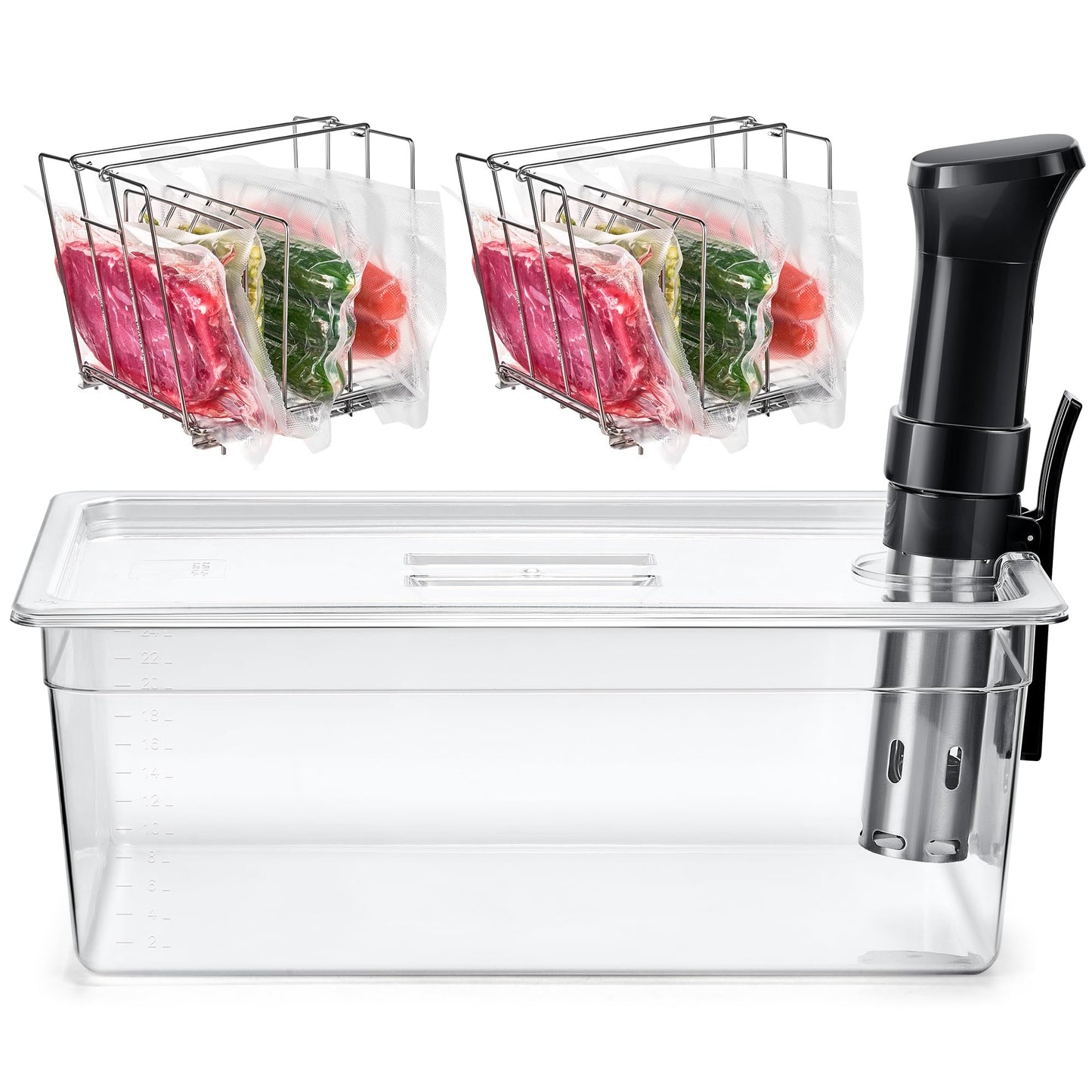 HOMENOTE Large Sous Vide Container 26 Quarts with Lid,Complete Sous Vide Accessories Kit BPA Free,Compatible with Anova and Most Sous Vide Cookers（Comes with 2 Sous Vide Racks and Insulating Sleeve）