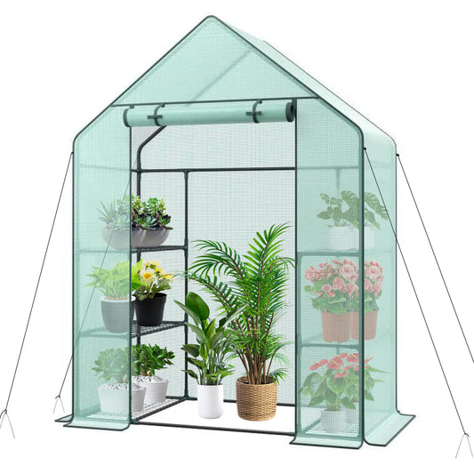 3 Tier 6 Shelves Mini Walk-in Greenhouse, 56 x 28 x 76 inch, Durable PE Cover Green House Kit with Anchors and Ropes, Outdoor Plant Gardening Hot House for Growing Vegetables, Flowers