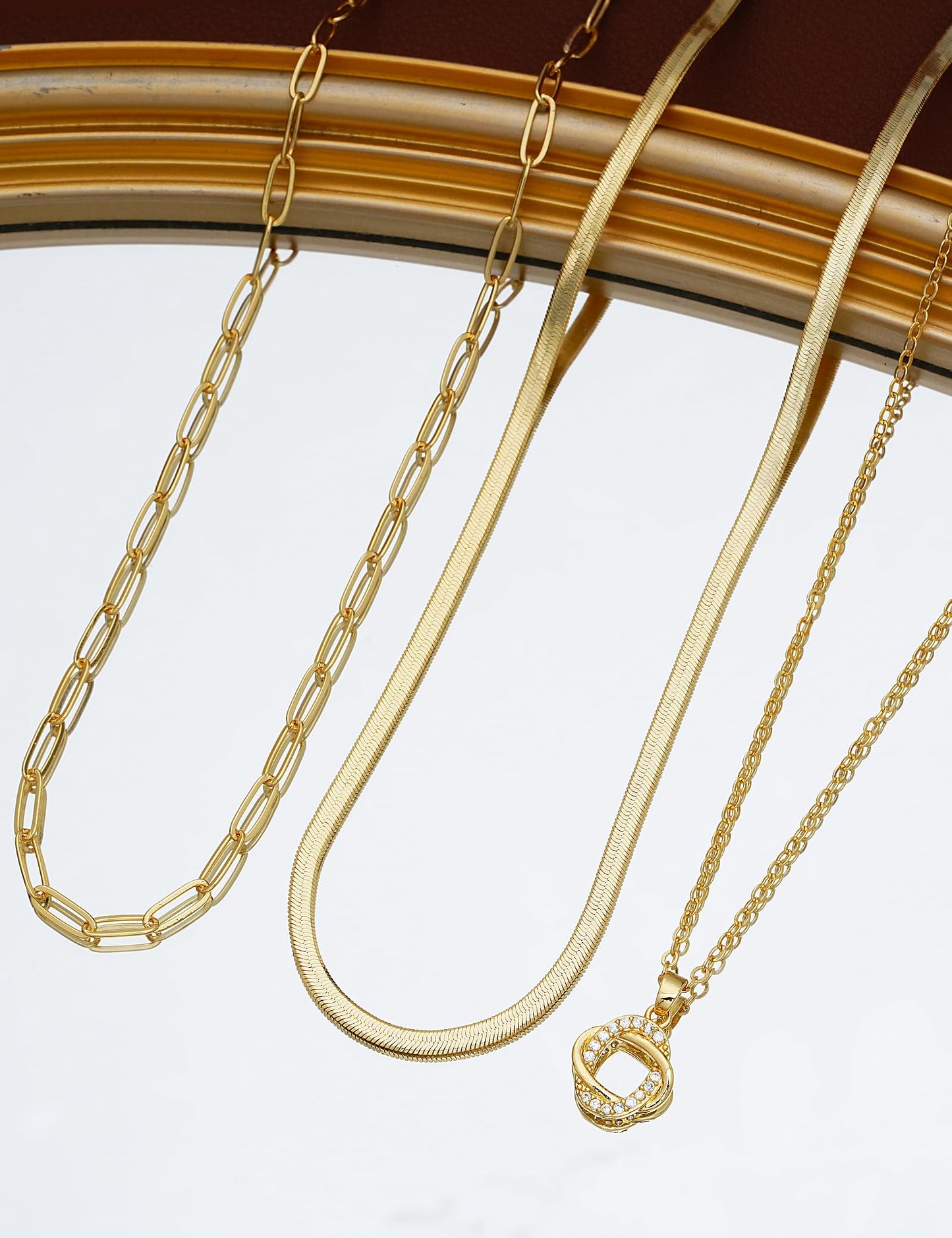 ÌF ME Layered Gold Necklaces for Women, 14K Gold Plated Cubic Zirconia Snake Choker Necklace, Dainty Paperclip Pendant Chain Necklaces Stack Jewelry Set Gifts