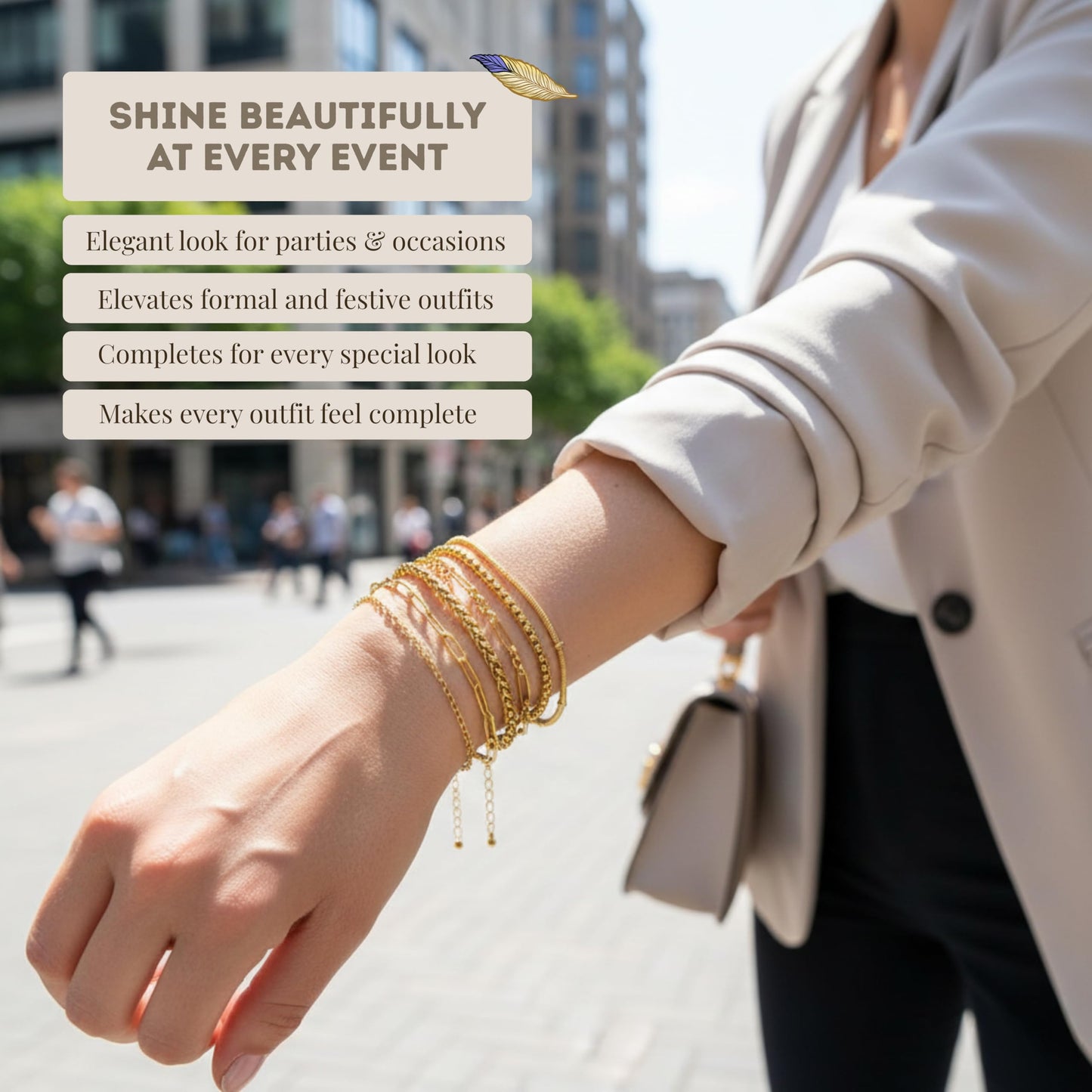 Cherry Tree Collection Stainless Steel Bracelets for Women | Stackable Bracelet Set of 6 Gold | (6-7.5") To Fit Most Wrists | Stainless Steel Charm Bracelet | Fashion Accessories Jewelry