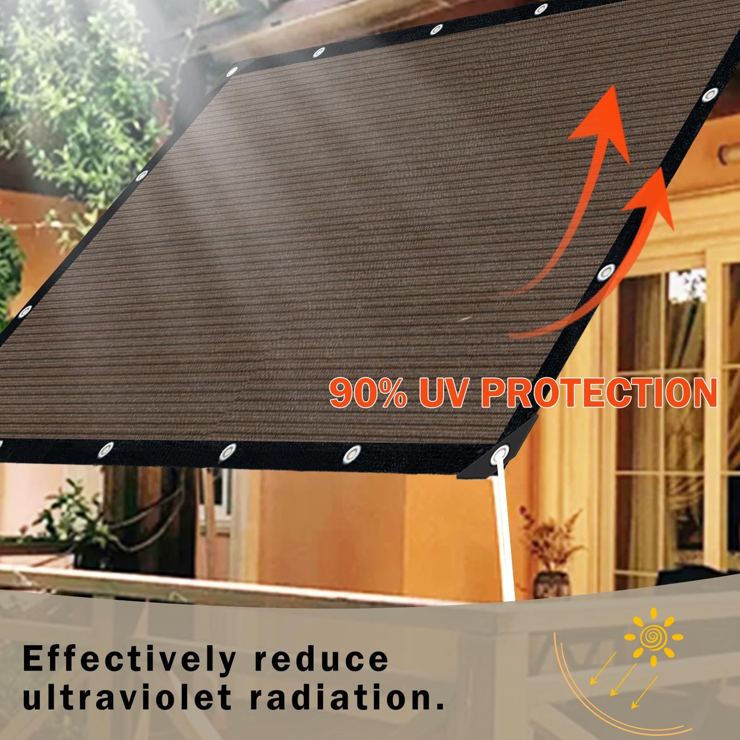 Sun Shade Cloth for Outdoor Patio,Pergola Shade Cover with Grommets Deck Shade Privacy Screen Balcony,90% UV Protection Shade Fabric Brown Sunshades for Garden Backyard Outdoor,Mocha-8x10FT
