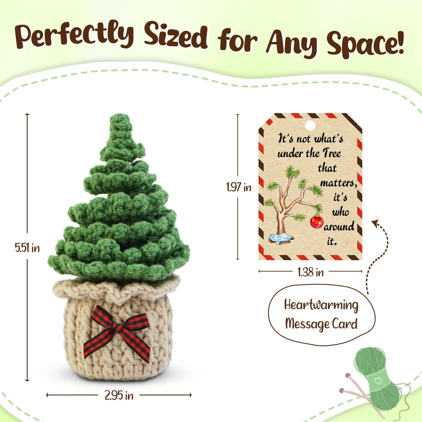 OASSIE Christmas Tree Gifts for Women Men - Emotional Support Crochet Christmas Tree with Card - Stocking Stuffers for Xmas Party Decorations Home Decor, Small Gifts for Mom Grandma Friends Family