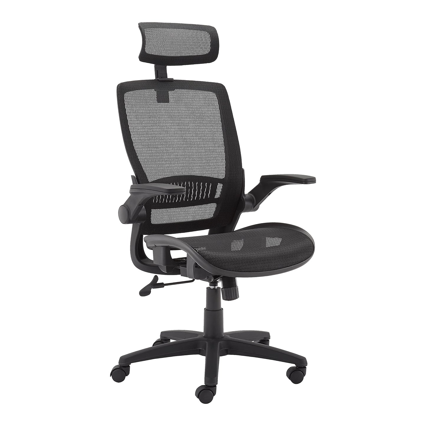 Amazon Basics Ergonomic High-Back Office Chair, Breathable Mesh, 360° Swivel, Easy to Assemble, Comfortable Flip-Up Armrests, 25.5"D x 26.25"W x 49.25"H, Black