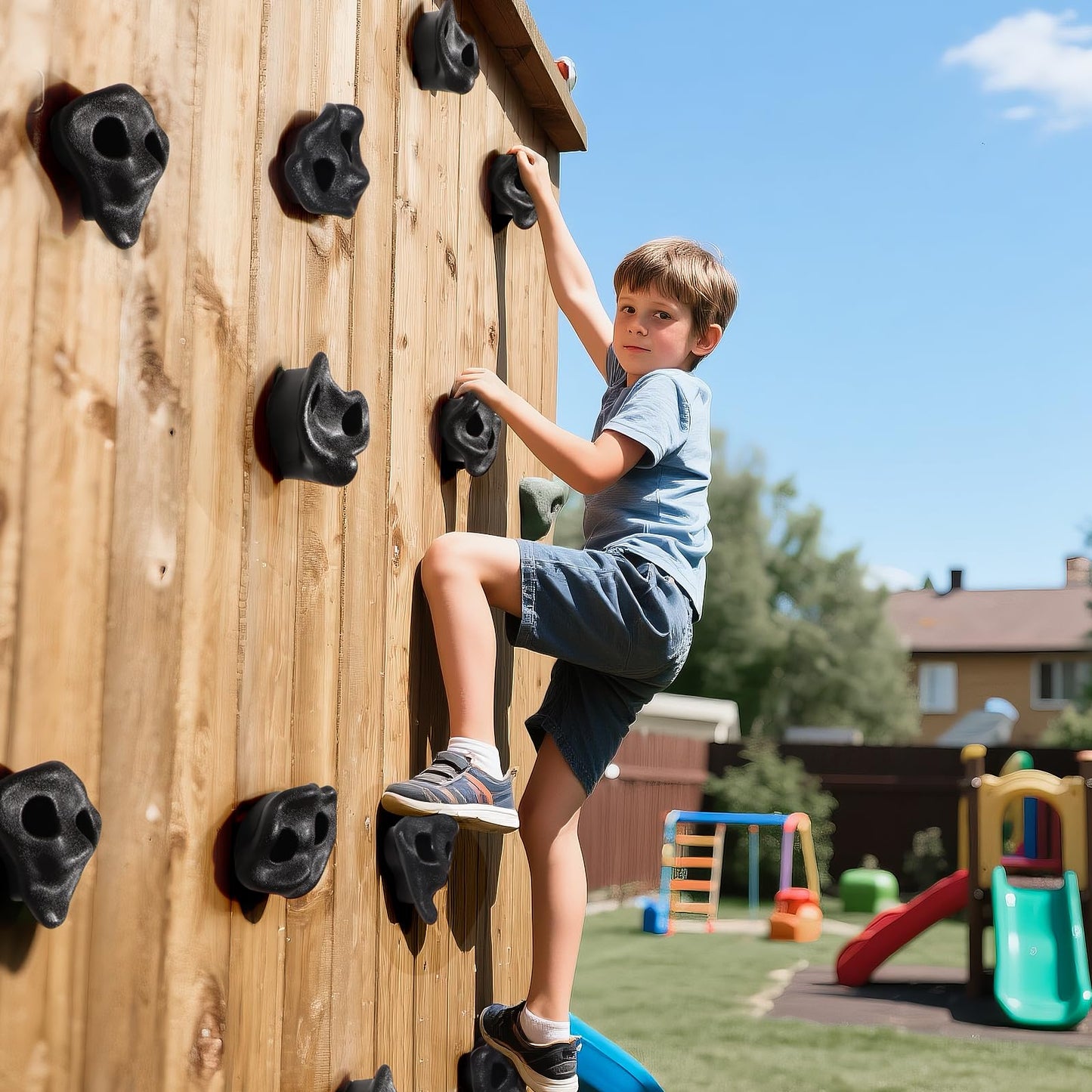 TOPNEW 24PCS Climbing Holds for Kids,Large Adult Rock Wall Holds with 4 Handles for Play Set, Rock Wall Climbing Kit with Mounting Hardware for Indoor and Outdoor Climbing - Black