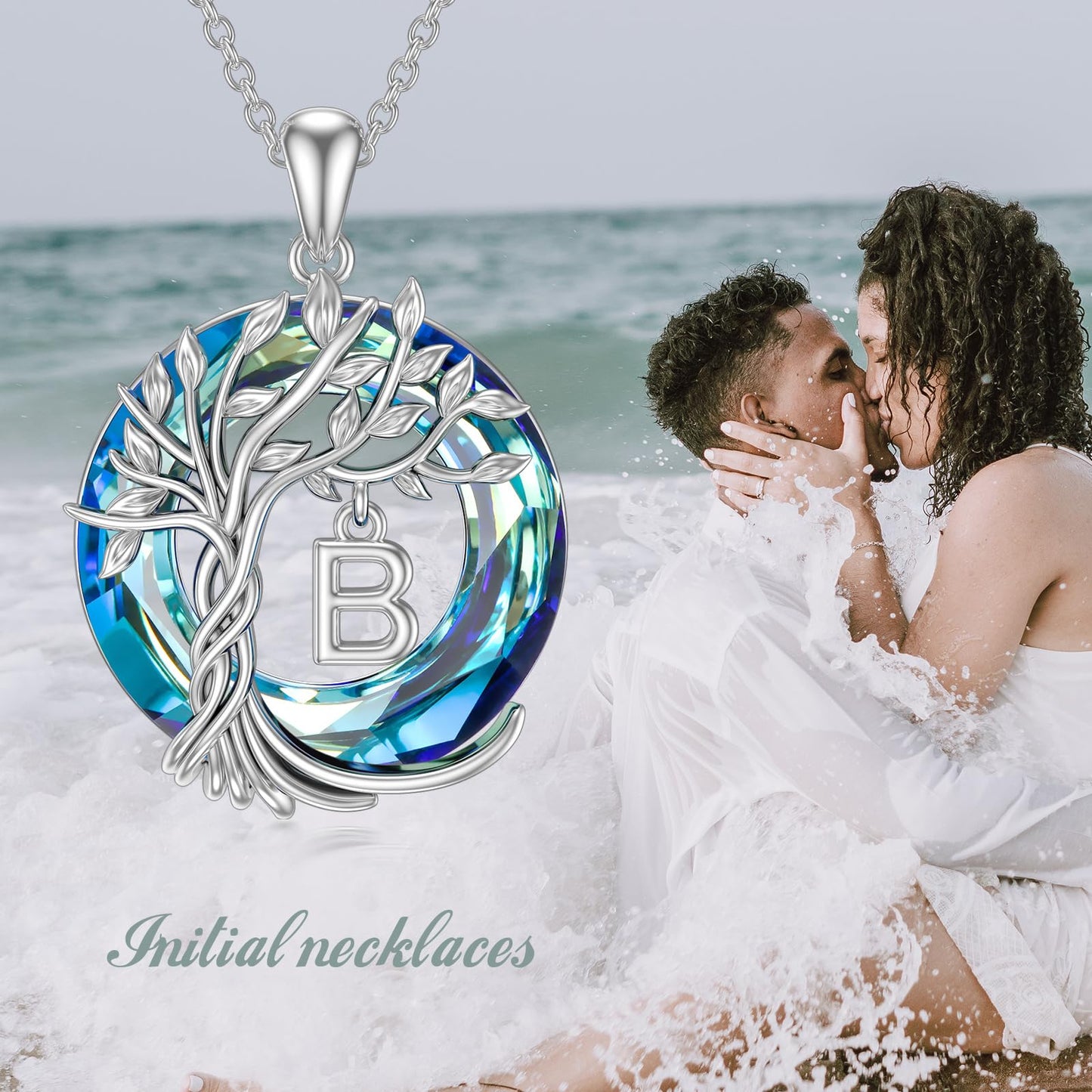TOUPOP Tree of Life Initial Necklace Gifts for Women Sterling Silver Initial B Letter Jewelry Irish Crystal Pendant Birthday Gifts for Women Her Mom Wife Daughter