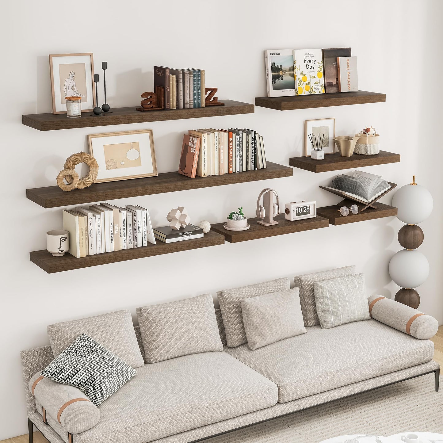 RICHFOCUS 72Inch Floating Shelves for Wall 2 Pack Shelves for Bedroom|Kitchen|Bathroom Wall Mounted Rustic Wood Floating Shelf with Invisible Brackets for Books|Storage|Decor, Walnut