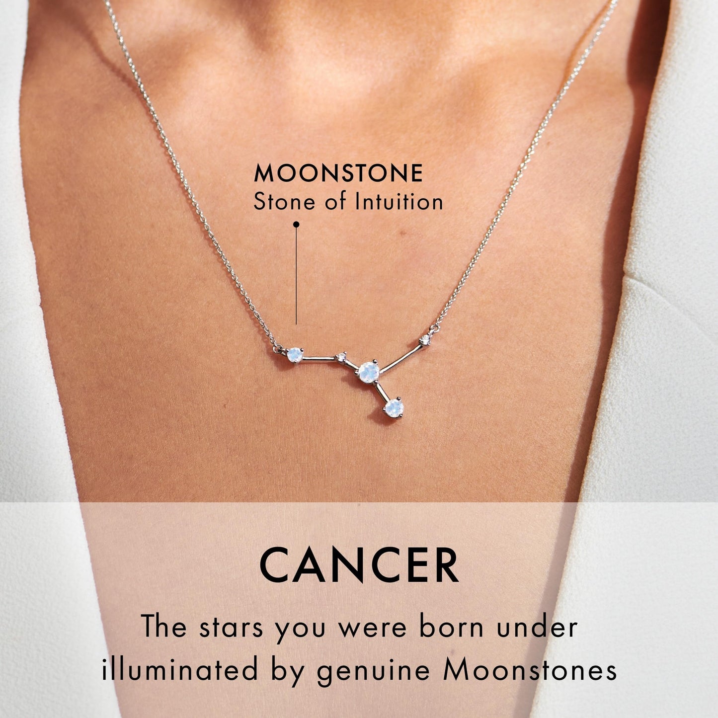 Moon Magic Moonstone Necklace - Cancer Zodiac Constellation / 925 Sterling Silver - 18k Rose Gold - Yellow Gold Rainbow Moonstone Necklaces for Women/Authentic Rainbow Crystal Jewelry