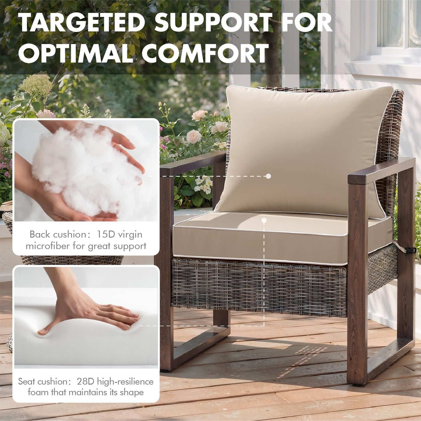 MIULEE Beige Outdoor Seat Cushion 24x24 Inch Waterproof & 3 Year Fade Resistant Deep Seat and Back Cushion for Patio Furniture Chair Sofa Couch with Handle and Adjustable Straps