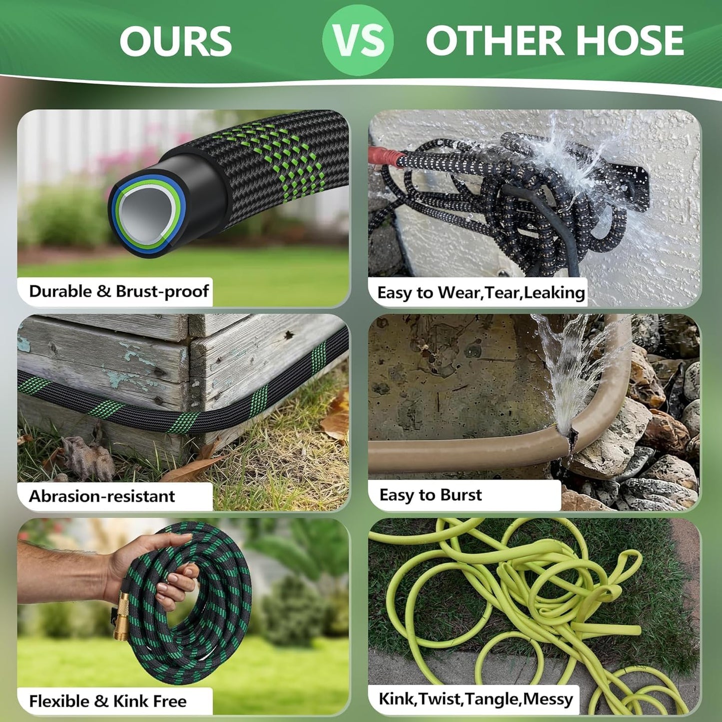 100 ft Garden Hose, Flexible Ultra Lightweight Durable Garden Hose, Kink-Free Water Hose with 10 Function Sprayer - Non-Shrinking Garden Hoses, Easy to Store,All-Weather, Car Washing Pipe Garden Hoses
