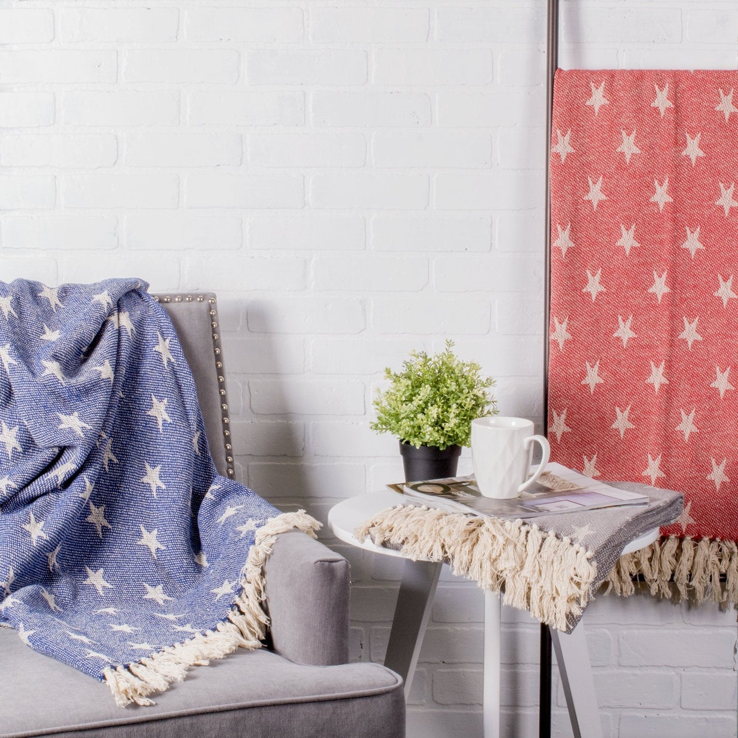 DII 4TH of July Patriotic Throw Blanket with Decorative Tassles, Use for Chair, Couch, Bed, Picnic, Camping, Beach, & Just Staying Cozy at Home (50 x 60), Star Nautical Blue