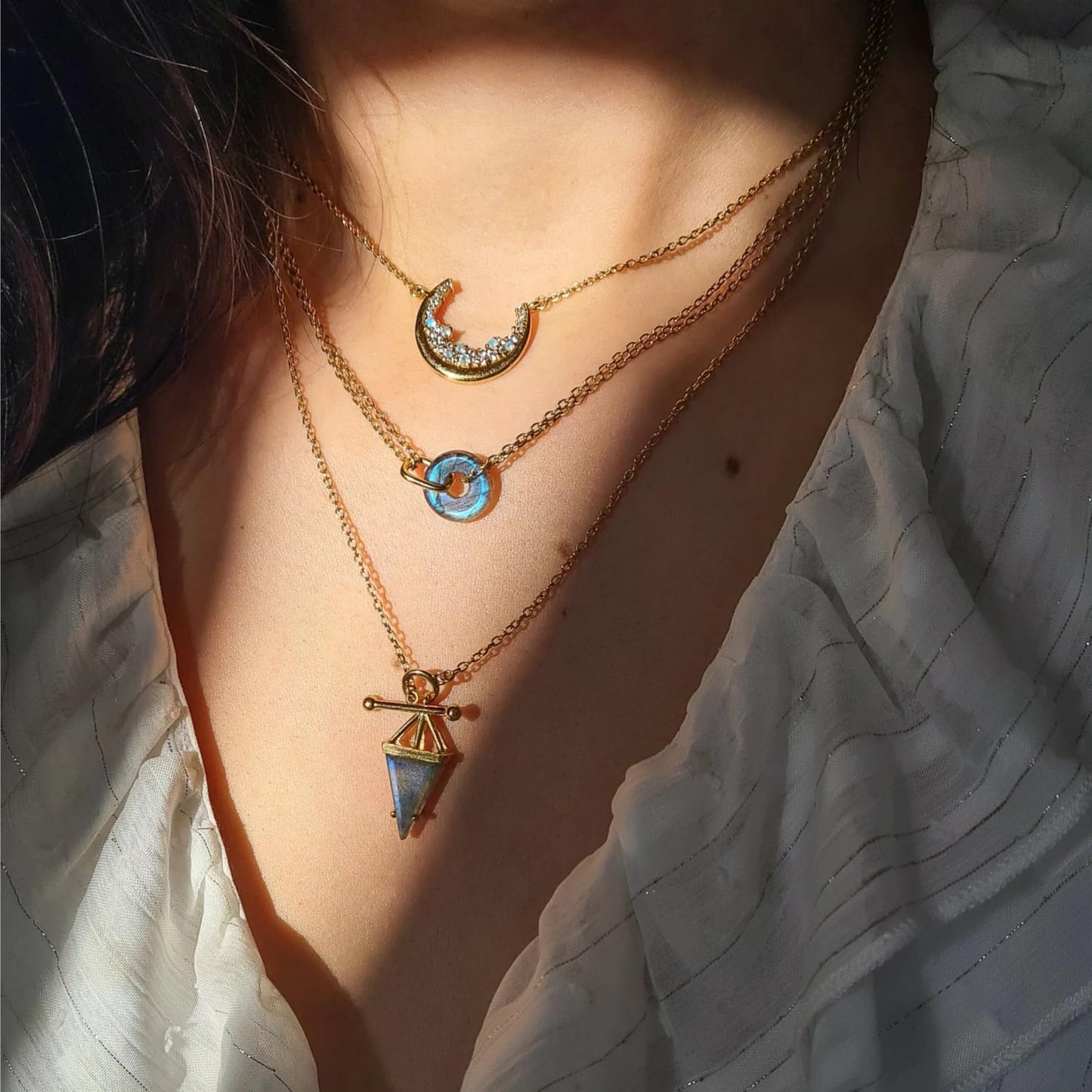Moon Magic - Authentic Moonstone Necklace for Women | Onyx, Black Obsidian Necklaces/Real 925 Sterling Silver/18k Rose and Yellow Gold Enchanted Crystal Necklace for Women | Genuine Gemstone Jewelry
