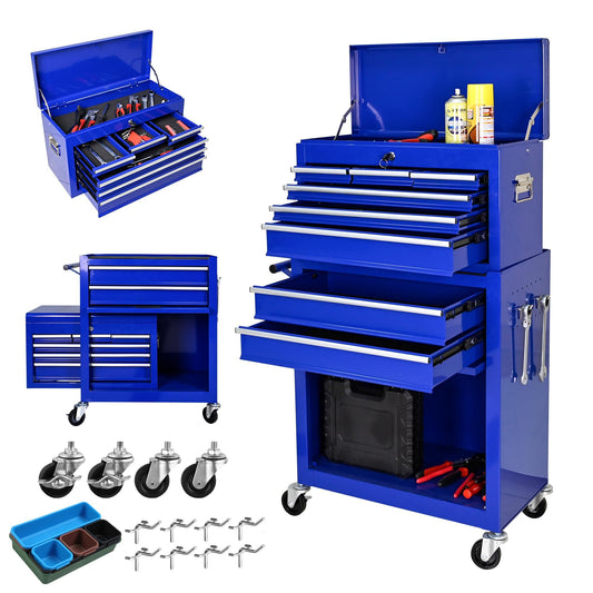 EcoExplorer 8-Drawer Rolling Tool Chest with Wheels & Detachable Top, Heavy-Duty Steel Toolbox for Garage, Workshop, or Warehouse, Includes Lockable Drawers, Hooks, Tray Dividers & Protective Liners