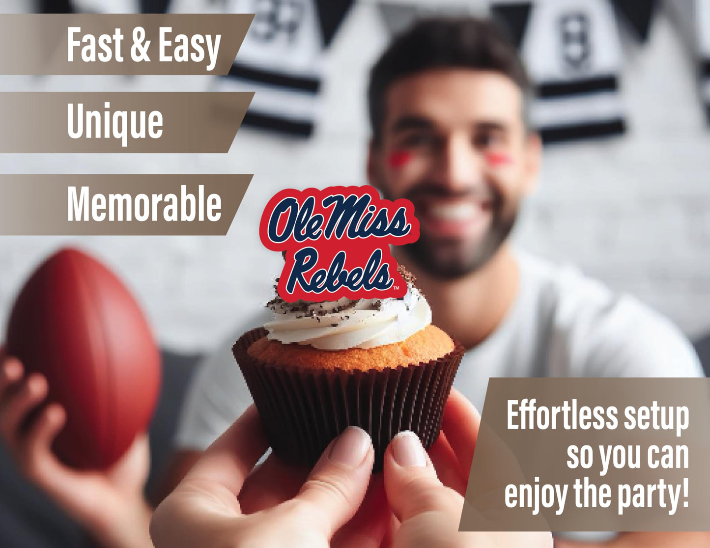 Ole Miss Party Supplies for Football, Birthday Gift, Graduation Party Banner and Cake Toppers (42 Pieces) (Ole Miss Rebels)