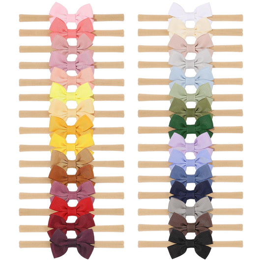 doboi Baby Girl Headbands 24PCS Nylon Linen Handmade Hairbands with Hair Bows and Accessories for Newborns, Infants, Toddlers, and Little Kids