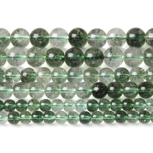 36PCS 10MM Green Crackle Phantom Ghost Crystal Beads for Jewelry Making DIY Bracelet Necklace Accessories 15" Energy Healing Power Stone Beads
