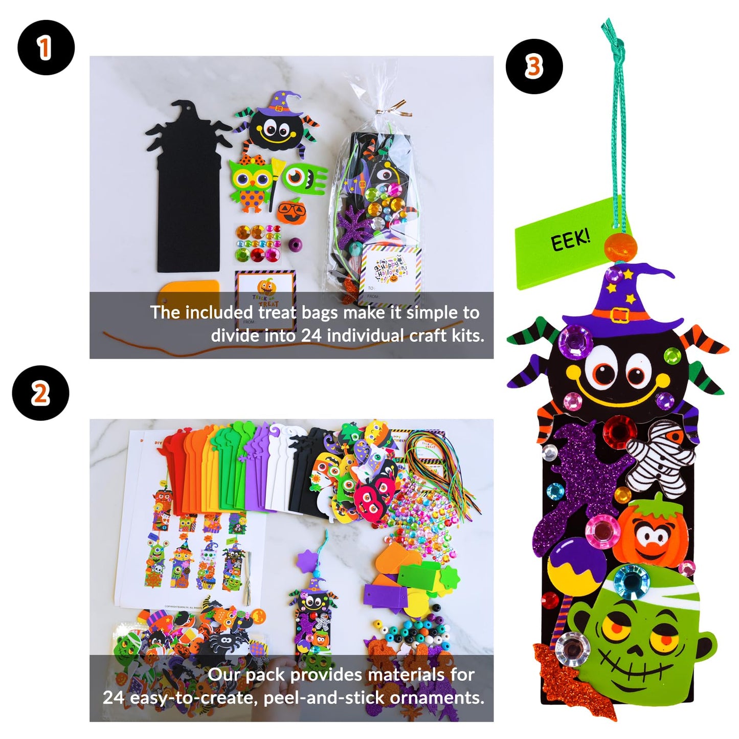 Winlyn 24 Sets Halloween Craft Kits Fall Crafts DIY Monster Spider Jack-O-Lantern Bookmark Ornaments Art Sets Foam Stickers Arts and Crafts for Kids Classroom Activities Party Favors Trick-or-Treaters