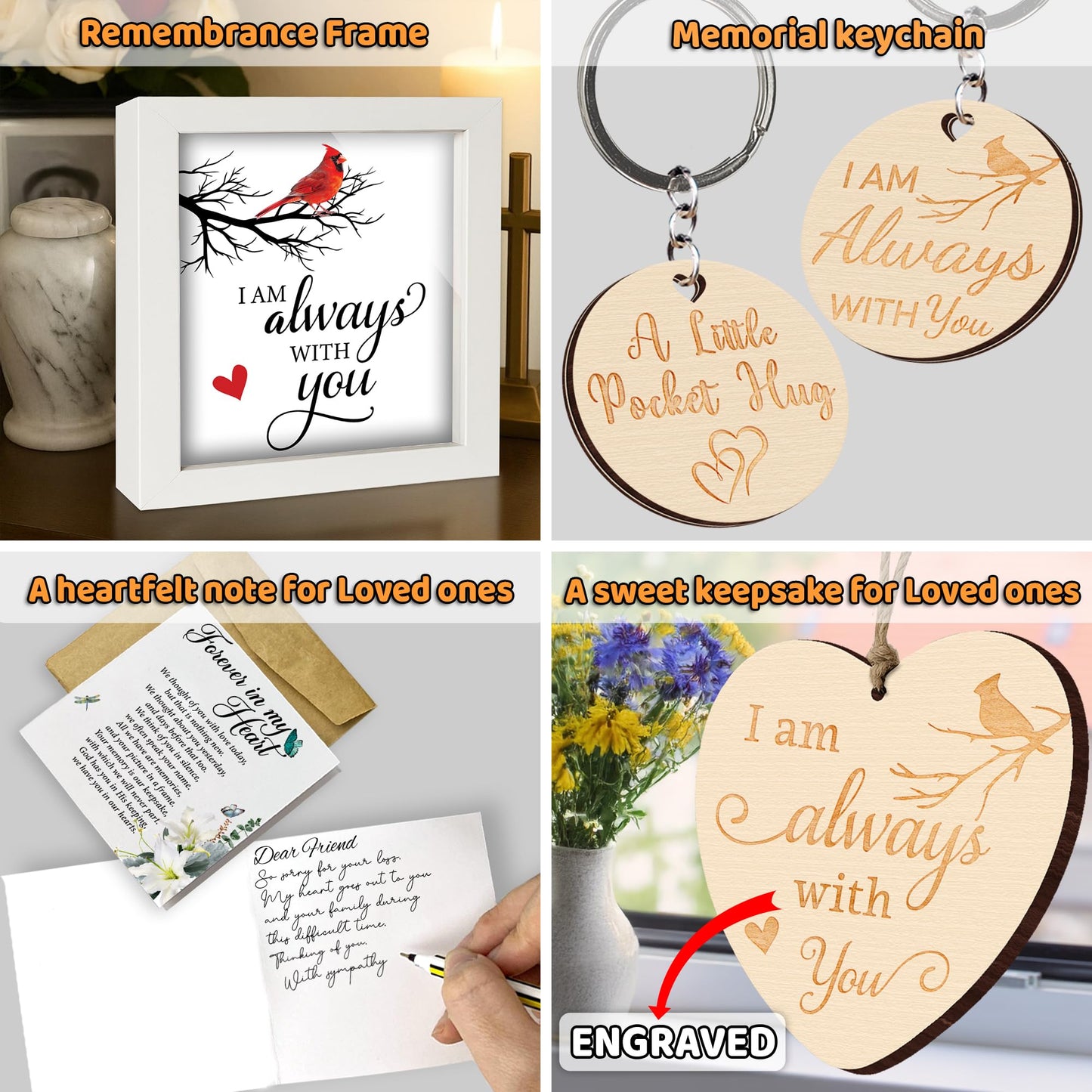 Memorial Frame Sympathy Gift for Loss of Loved One, Cardinal Bereavement Keepsake Box, Engraved Memorial Ornament, Sympathy Poem Card, Condolence Remembrance Keychain, Wall Art Table Décor FF632