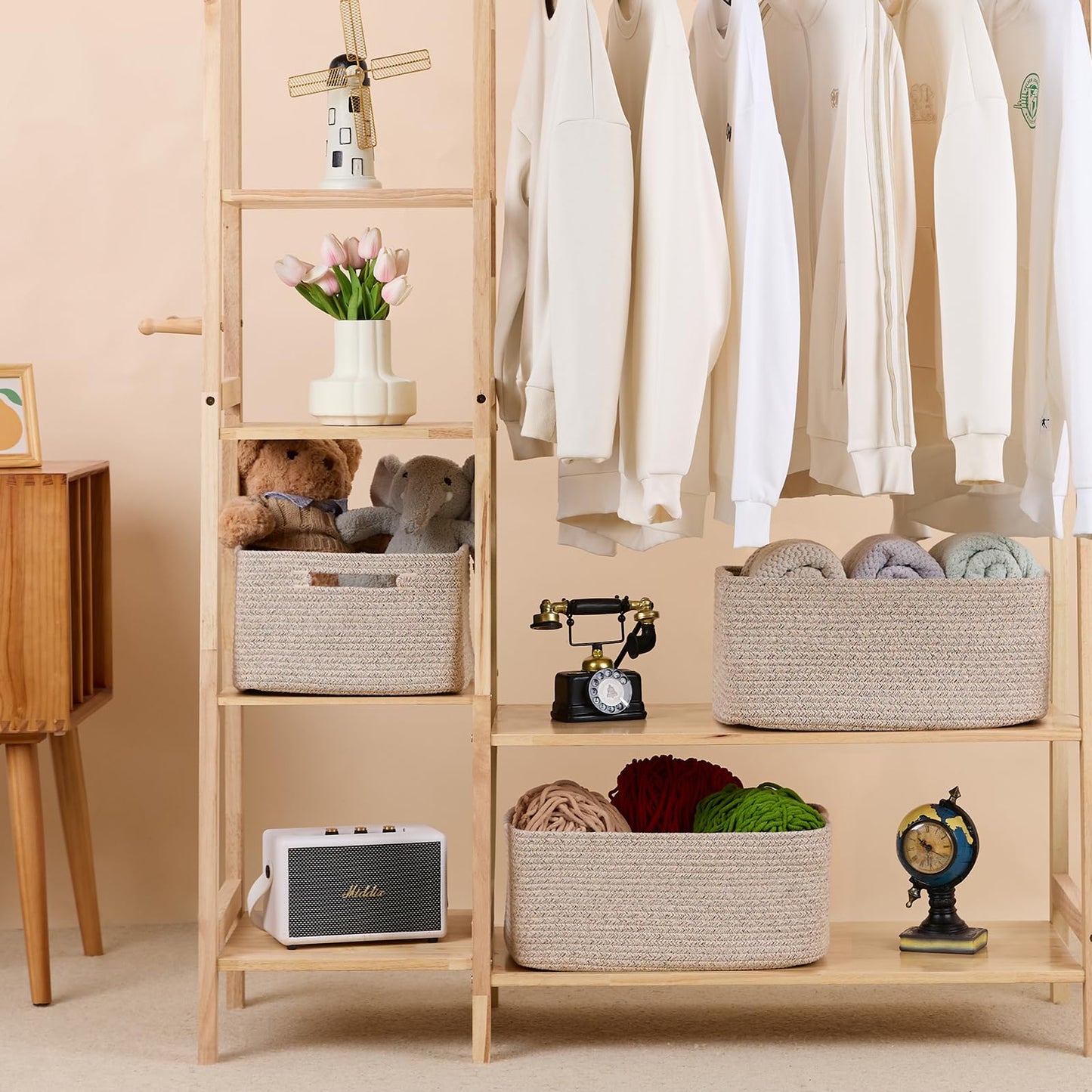 MiniArk Large Storage Baskets for Shelves, Closet Organizers Bins for Clothes Blanket Towels, Baby Nursery, Toy Baskets Box, Woven Rope Baskets, 17 x 13 x 7.5”, 3 Packs Mixed Brown