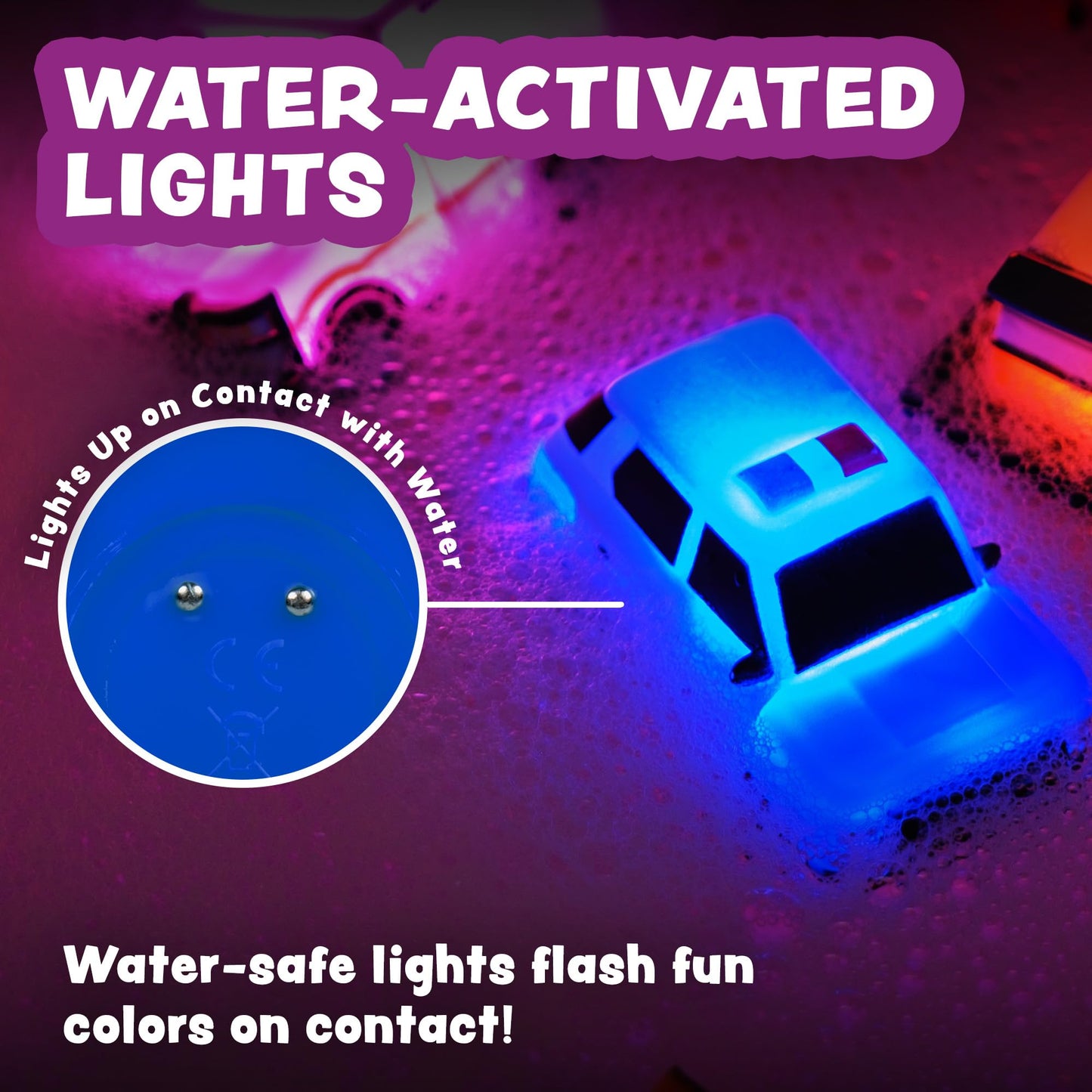 Tub Works® Emergency™ Cars Light Up Bath Toys, 12 Pack | Water-Activated Light Up Toys Flash & Change Color | Easy-Grip Baby & Toddler Bath Toys | Sensory Toys with Bath Lights for Kids Bath