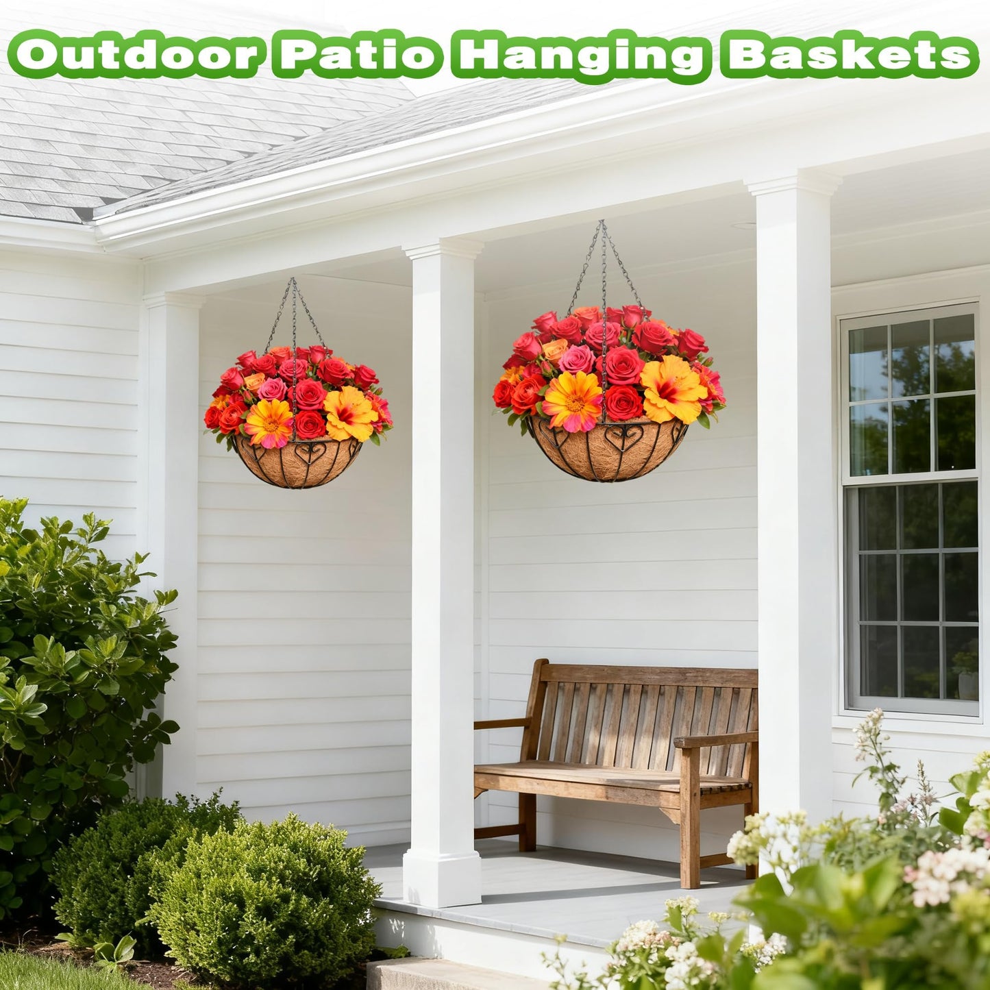 Qusuxi 2 Pack 12 Inch Metal Outdoor Hanging Baskets Black Heavy Duty Hanging Planters with Coco Liners for Indoor Outdoor Plants Gardens Patios Terraces（Heart-Shaped）
