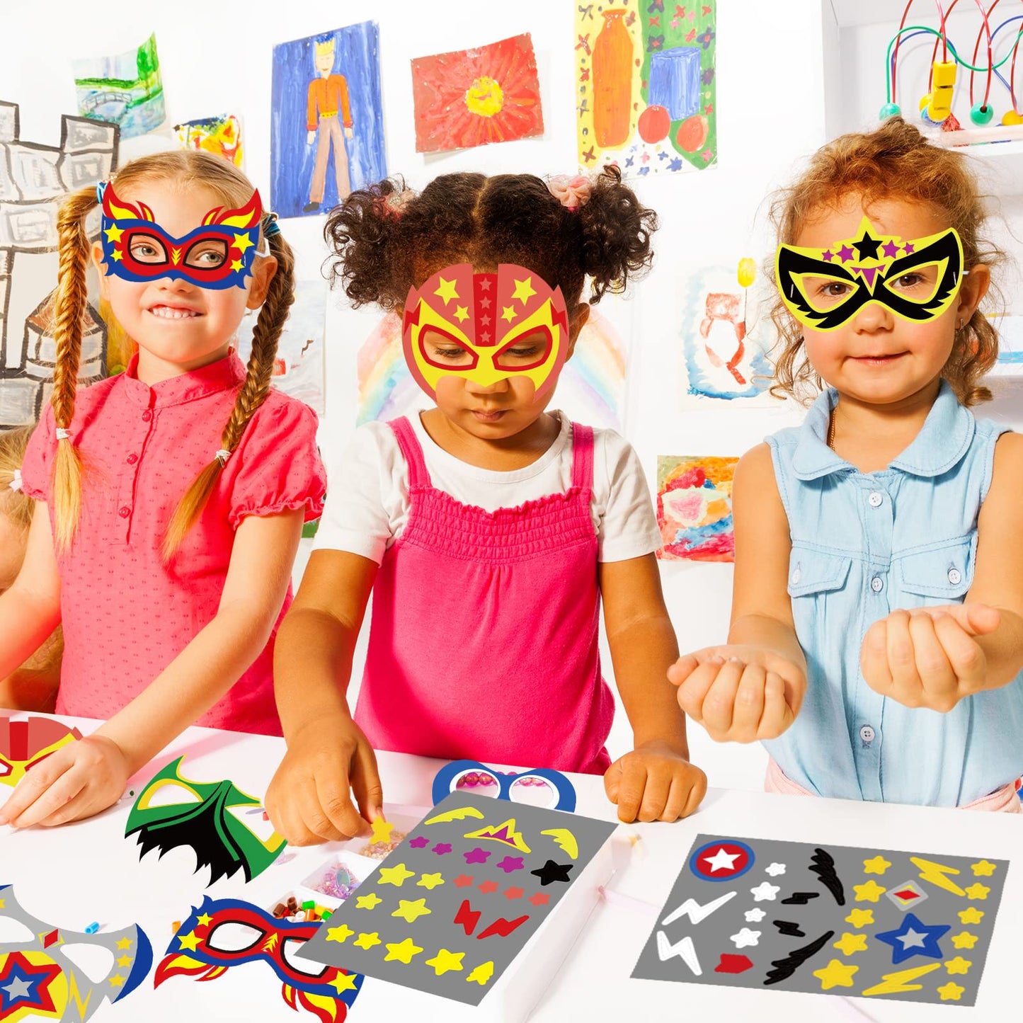 chiazllta 48 Packs Mask Your Own Super Theme Hero Masks Hero Craft Kits Kids DIY Paper Masks Art Craft Kid Gift Decor for Home Class Game Activities Father's Day Party Favors