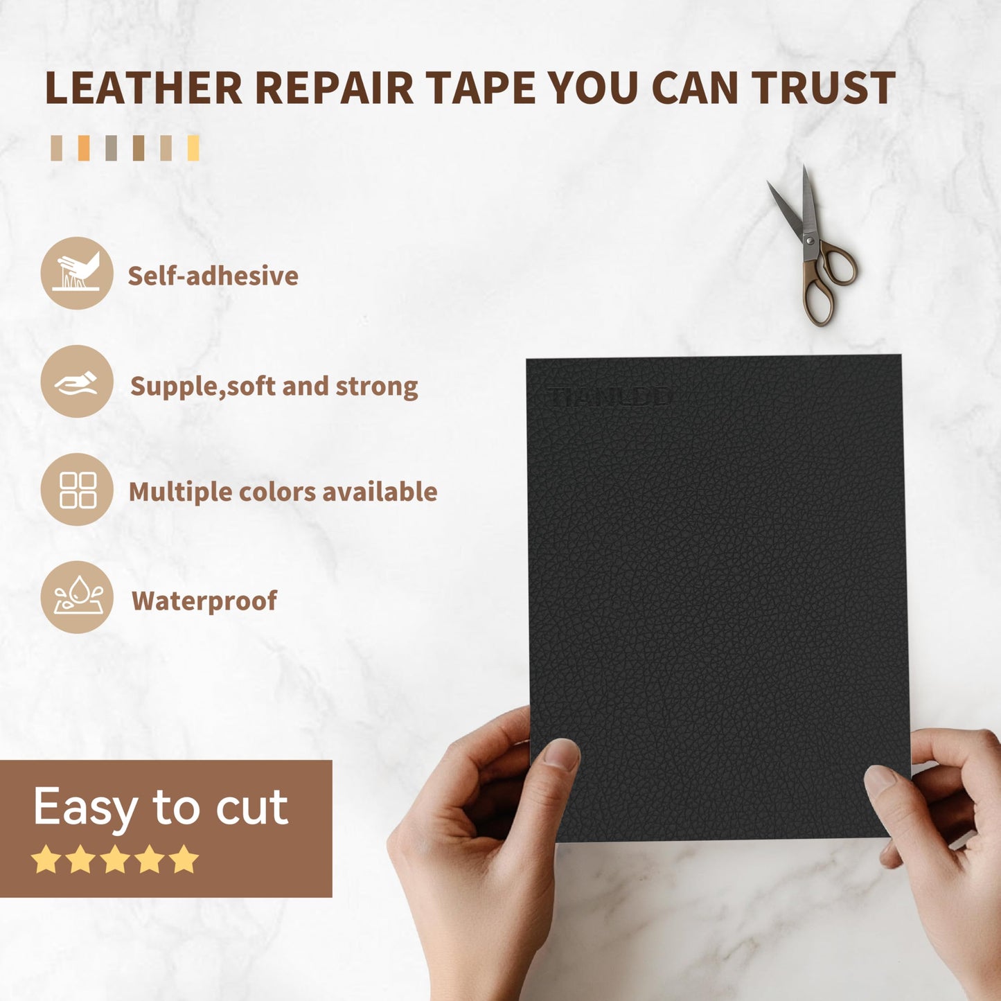 TIANLDD Leather Repair Tape,16 x 80 Inches Self Adhesive Leather Repair Patch，Leather Repair Kit for Furniture，Couches,Car Seats,Cabinets,Handbags(Black-Litchi Grain)