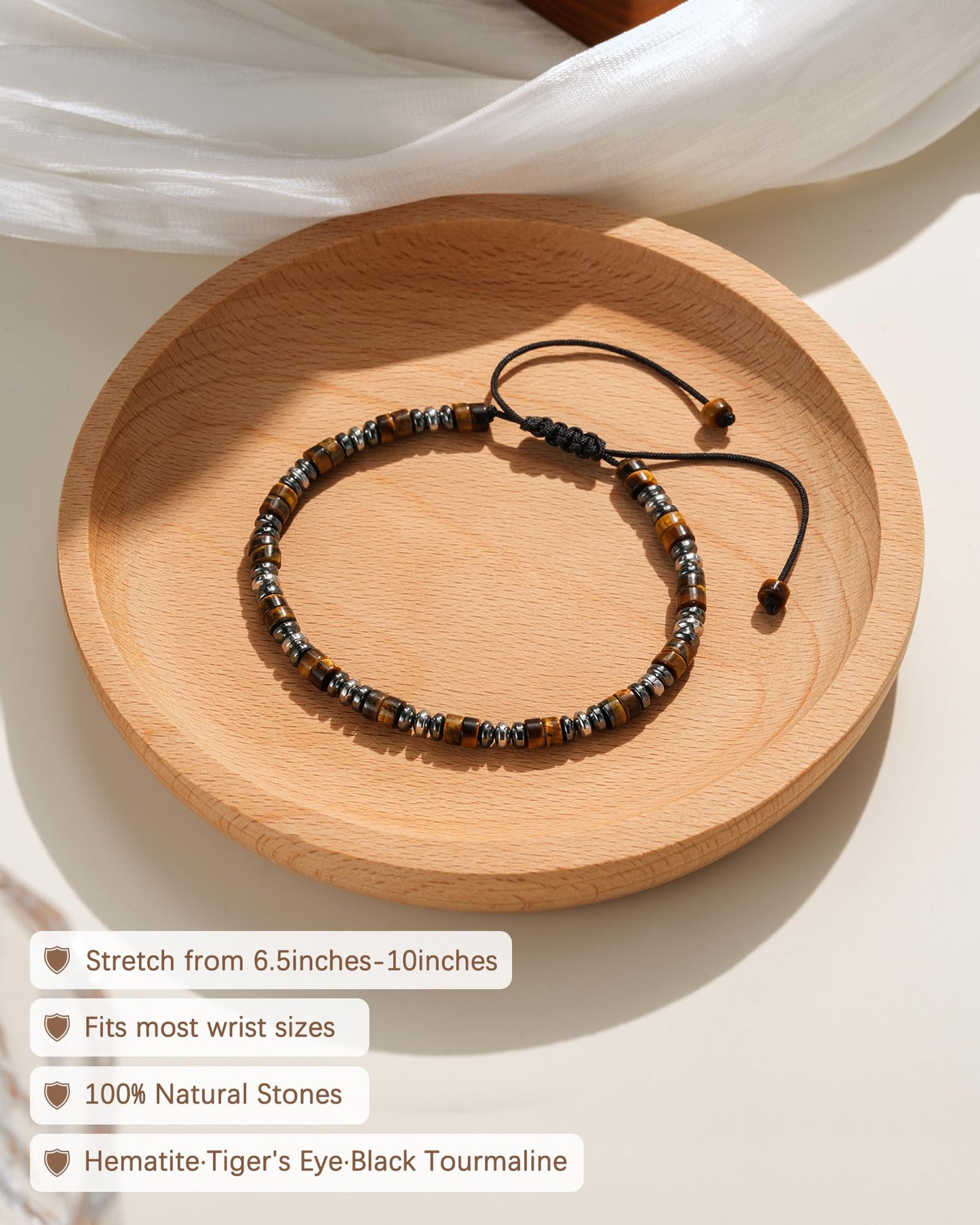 LAVEIR Triple Protection Bracelets Hematite Tigers Eye and Black Tourmaline Bracelet Grounded Empowered Protected for Men & Women Gifts for Mothers Fathers Day Christmas Birthdays Anniversary
