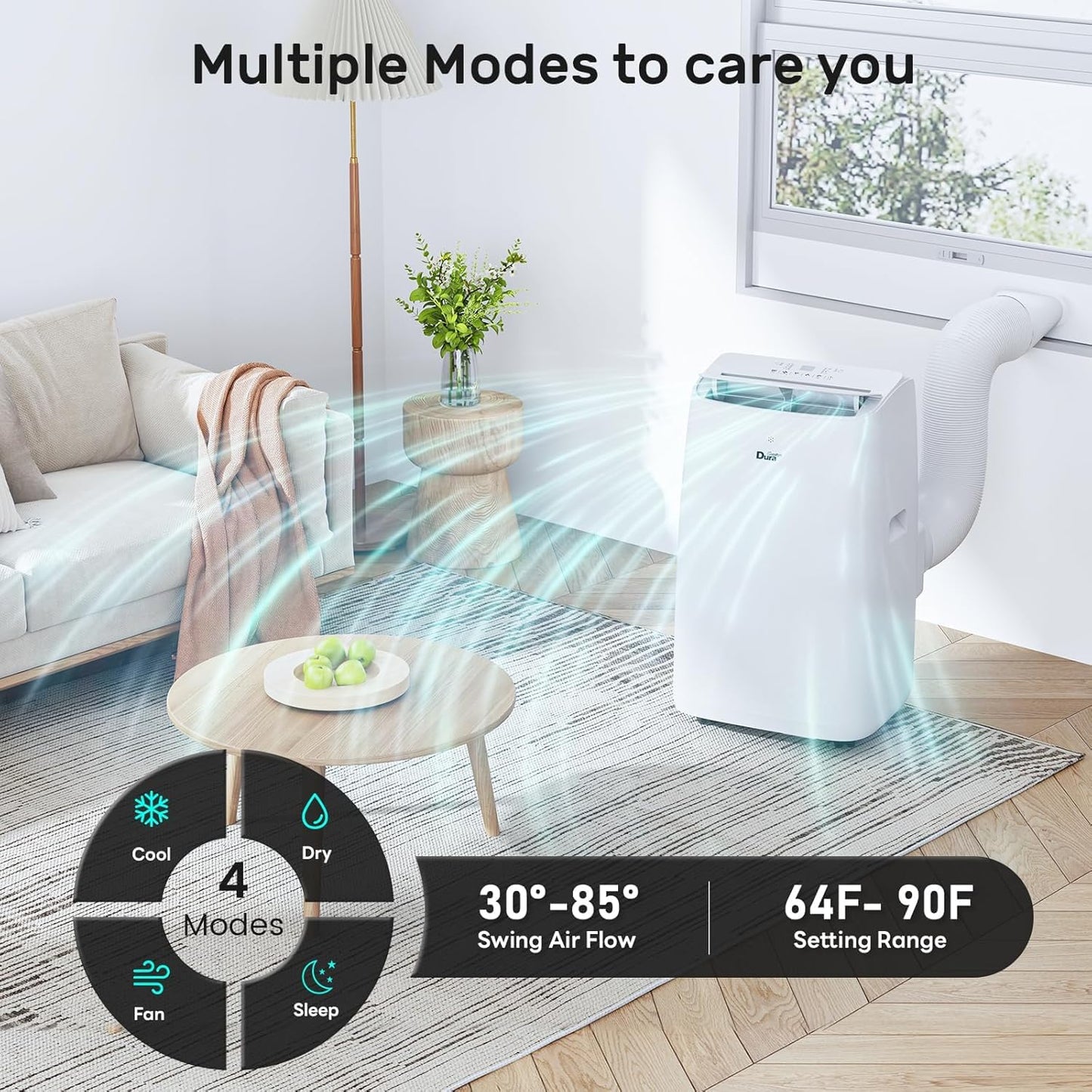 DuraComfort Portable Air Conditioner, Dual Motors AC (14,000 BTU ASHRAE) 10000 BTU SACC Cools Up to 450 Sq.Ft, with Window Kit for Easy Installation,White