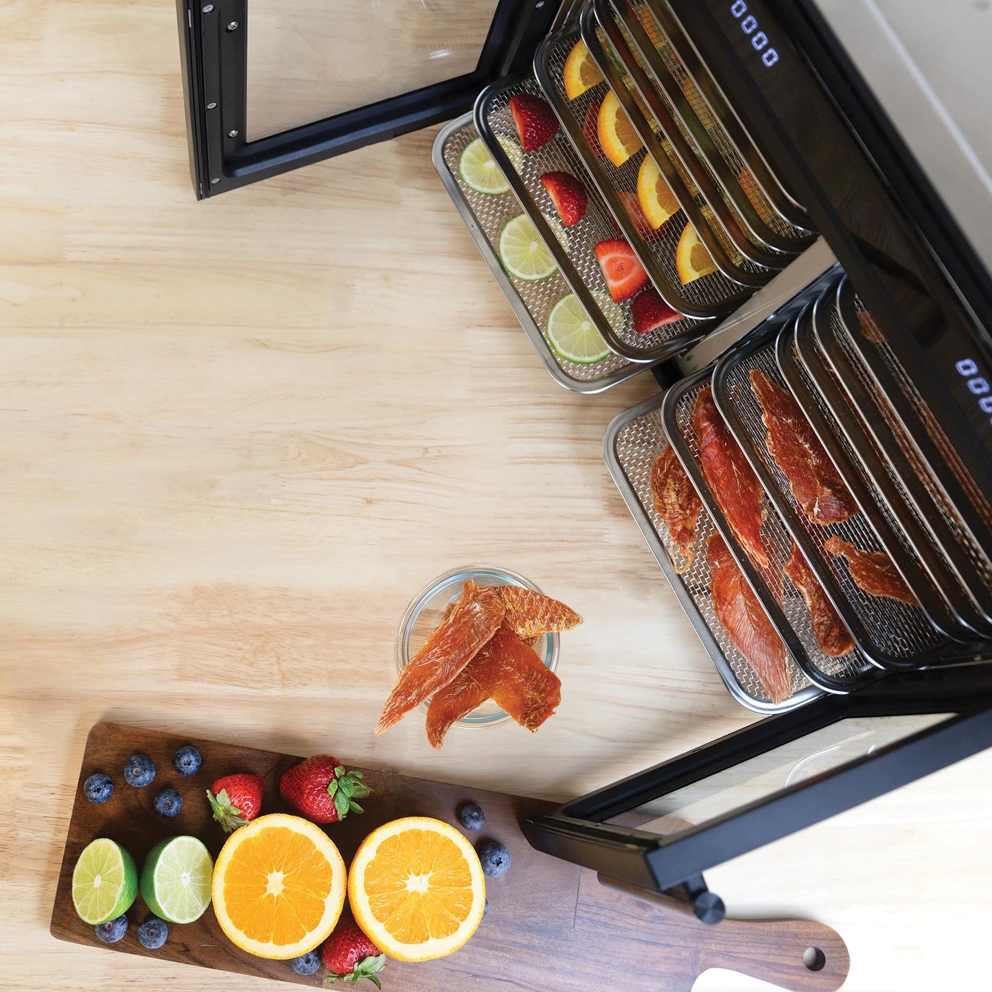 NESCO FD-16DZD Dual-Zone Food Dehydrator – 16 Stainless Steel Trays, Independent Temp & Timer, Keep Warm, Inner Light, Jerky, Fruit, Herbs, 1200W
