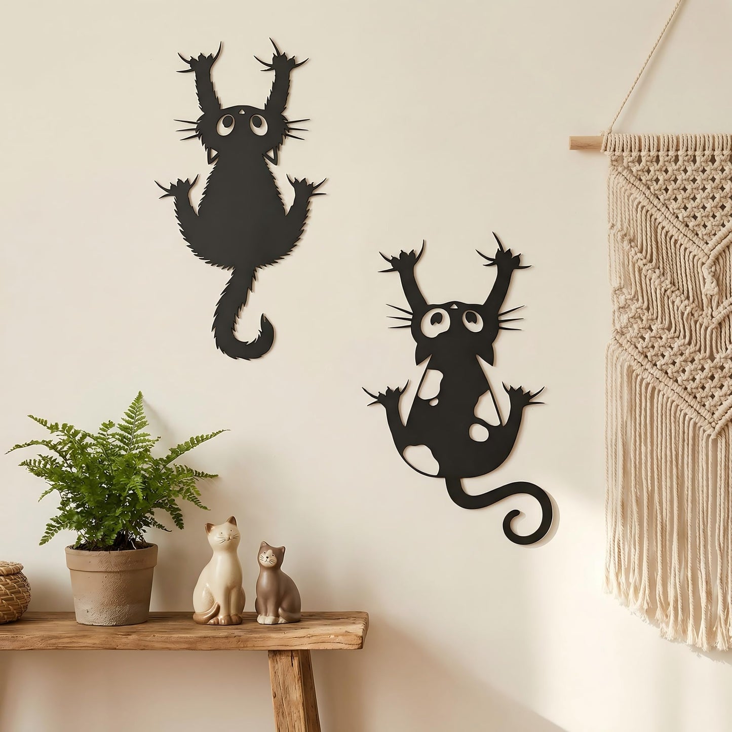 Otoolling Black Cat Wall Art Funny Black Metal Cat Wall Hanging Decor Minimalist Signs for Cats Lover Home Bedroom Living Room Patio Bathroom Office Decor (2 Pcs,Aprox 7" X 12")