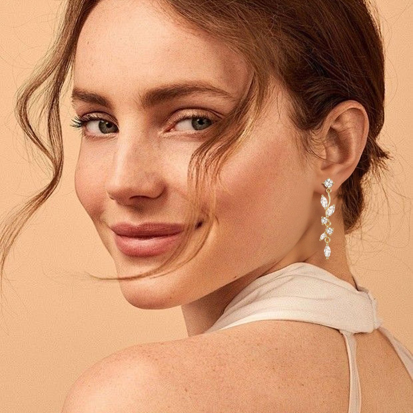 FANZE Marquise Cubic Zirconia Wedding Earrings for Women Brides Bridesmaids, Crystal Dangle Drop Gold Earrings for Women Jewelry Gifts