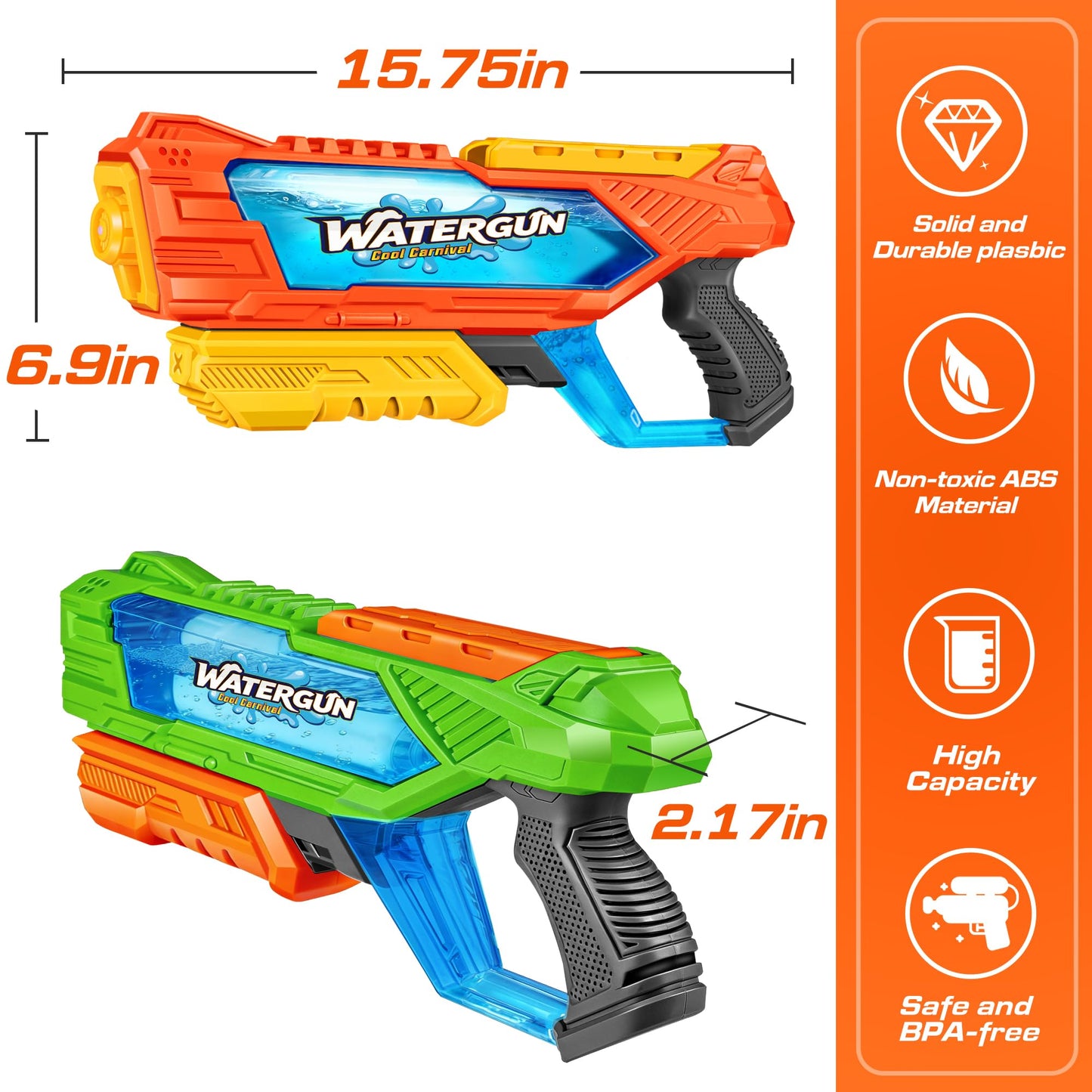 Quanquer 1000cc Water Guns for Kids Adults - 3 Pack Fast-Fill Super Squirt Blaster Soaker with 32 Feet Shooting Range Pump Action Summer Gift Outdoor Toys for Swimming Pool Beach Water Fighting