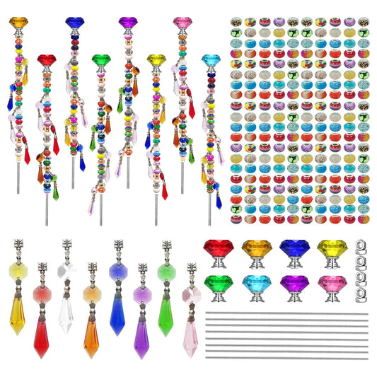 KUKKUME 232PCS DIY Fairy Wand Garden Stake Beads Kits Decorative Garden Stakes with 8 Diamond Stopper Tops 200 Colorful Beads 20 Pendants 8 Octagonal Crystal for Indoor Outdoor Plant Flower Pot Décor