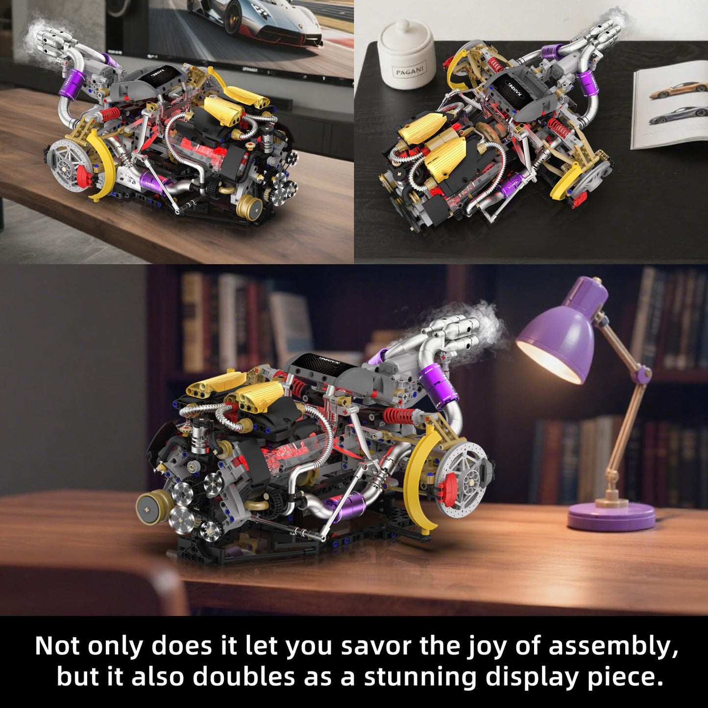 Suplanet V8 Engine Building Block Sets, V8 Engine Model Kit That Runs, Build Your Own Engine Model Toy with Spray & Light,STEM Engineering Building Blocks for Adults/Boys 8-14(1394PCS)