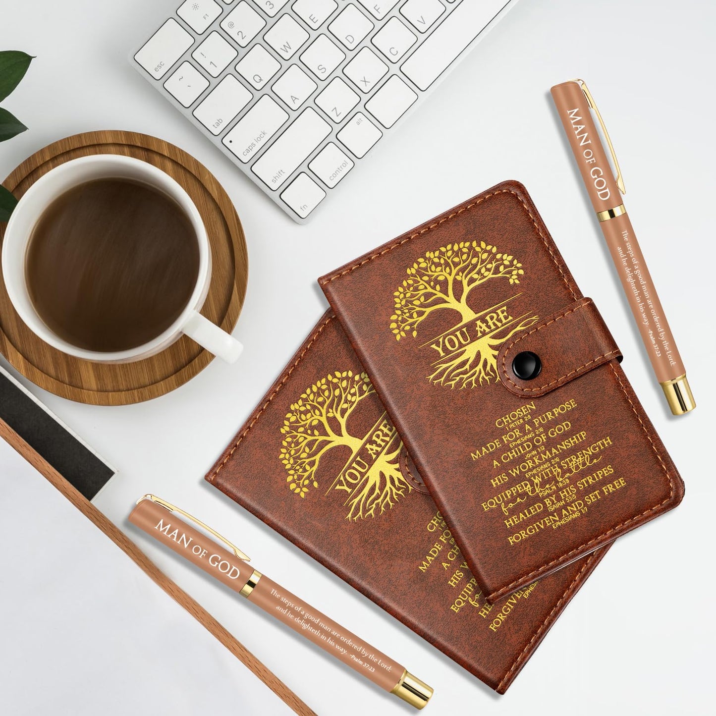 Thenshop 20 Set Christian Gift Man of God Leather Prayer Journal Religious Church Notebook Tree of Life Notepad with Pen Baptism Gift for Pastor Dad Men Women Mothers Fathers Day (Brown)
