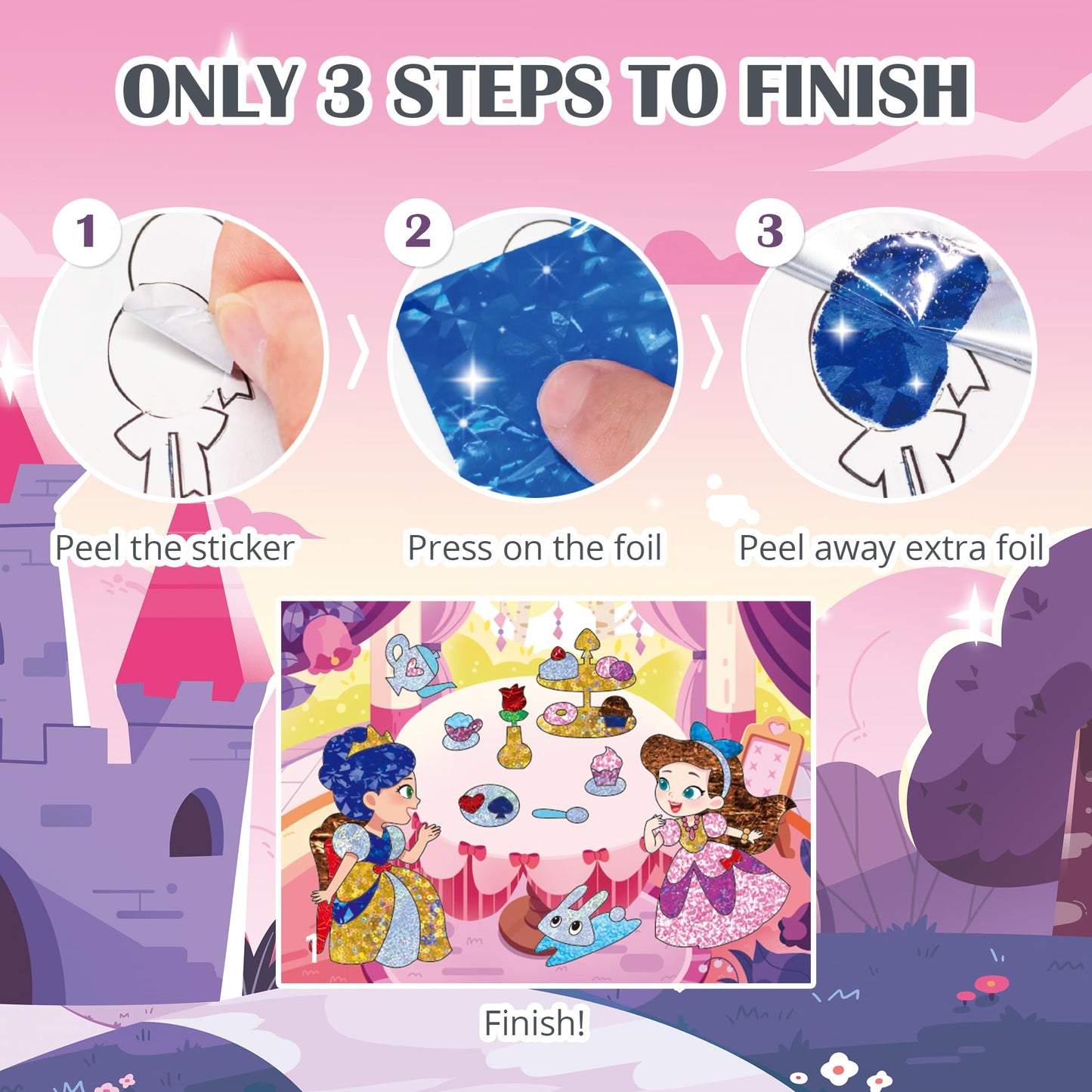 Timetome Foil Craft Kit for Kids, Princess & Unicorn Foil Art Set for Ages 4–8, No Mess Creative Arts and Crafts, Easy Peel Stick Foil Pictures, Gift for Girls 5-10