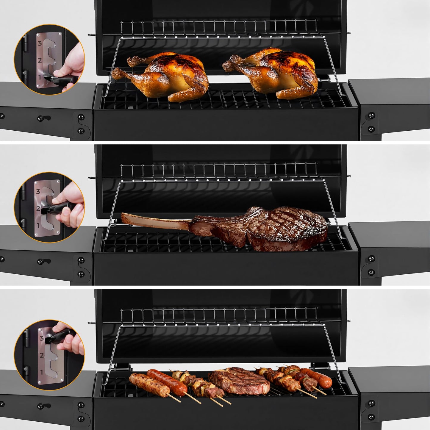 MASTER COOK Charcoal Grills with Two Foldable Side Tables, 353 Sq.In Cooking Area Outdoor Smoke Barbecue bbq Grill for Camping, Backyard Party, Patio, Picnic, Garden, Black,18"D x 43"W x 37"H