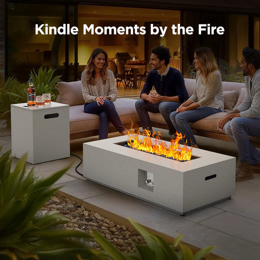 Silonn 43Inch Propane Fire Pit, 50000 BTU Outdoor Gas Fire Pit Table with CSA Certification, Glass Rocks, Rectangular Heater for Patio, Backyard, Deck, Balcony, with Waterproof Cover & Adjustable Legs