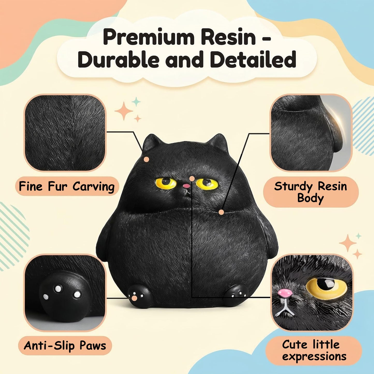 OlethRoryLe Black Cat Statue for Home Decor, Resin Animals Cat Figurines Room Decoration for Bookshelf Office Table, Comes with Piggy Bank Function，Gift for Cat Lovers, Woman Mom Retro Cats Animal